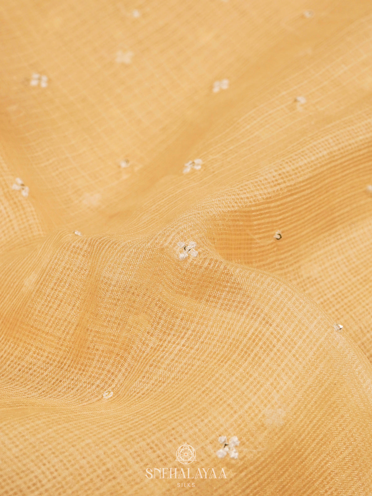 Pale Yellow Kota Embroidery Saree