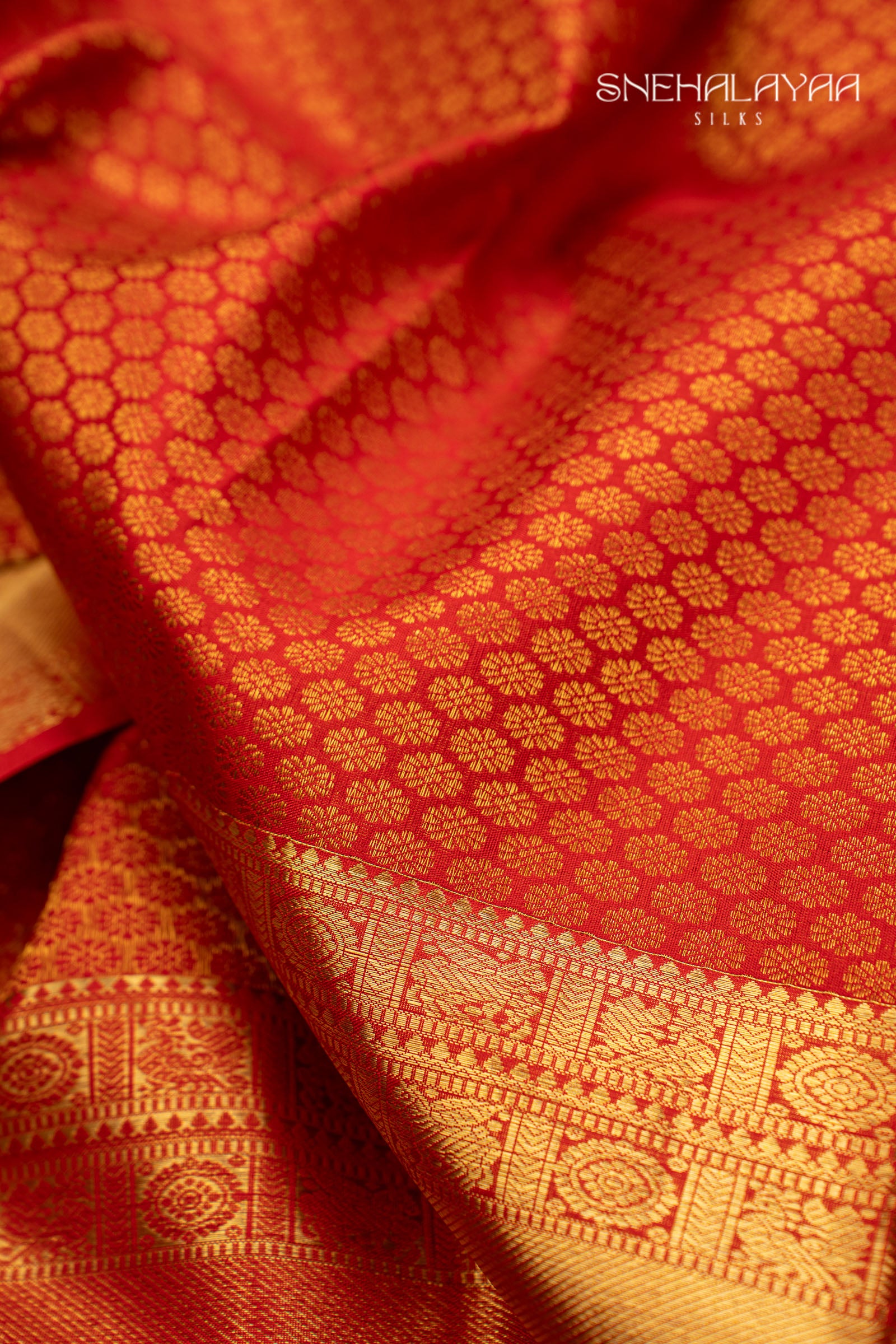 Candy Red Kancheevaram Silk Saree