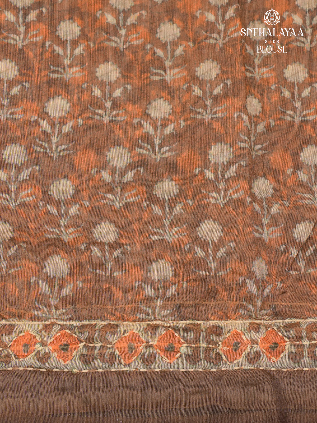 Brown Linen Embroidery Saree