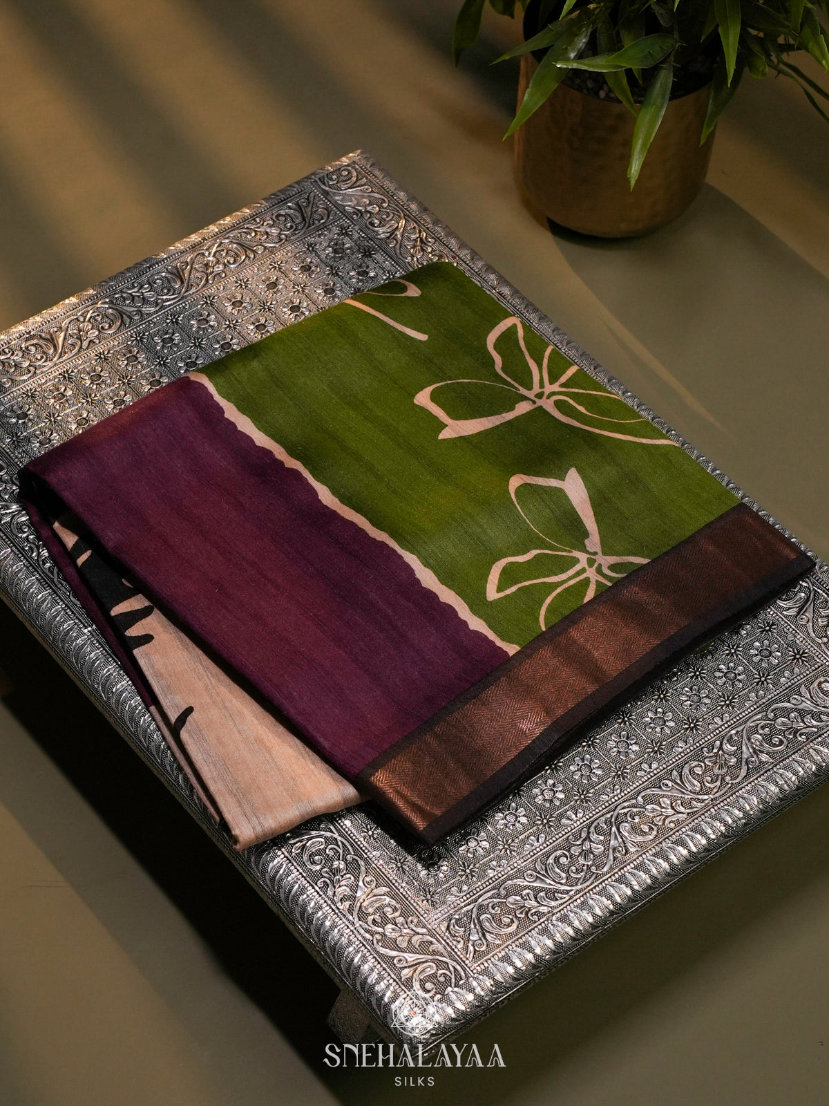 Olive Green Chanderi Saree