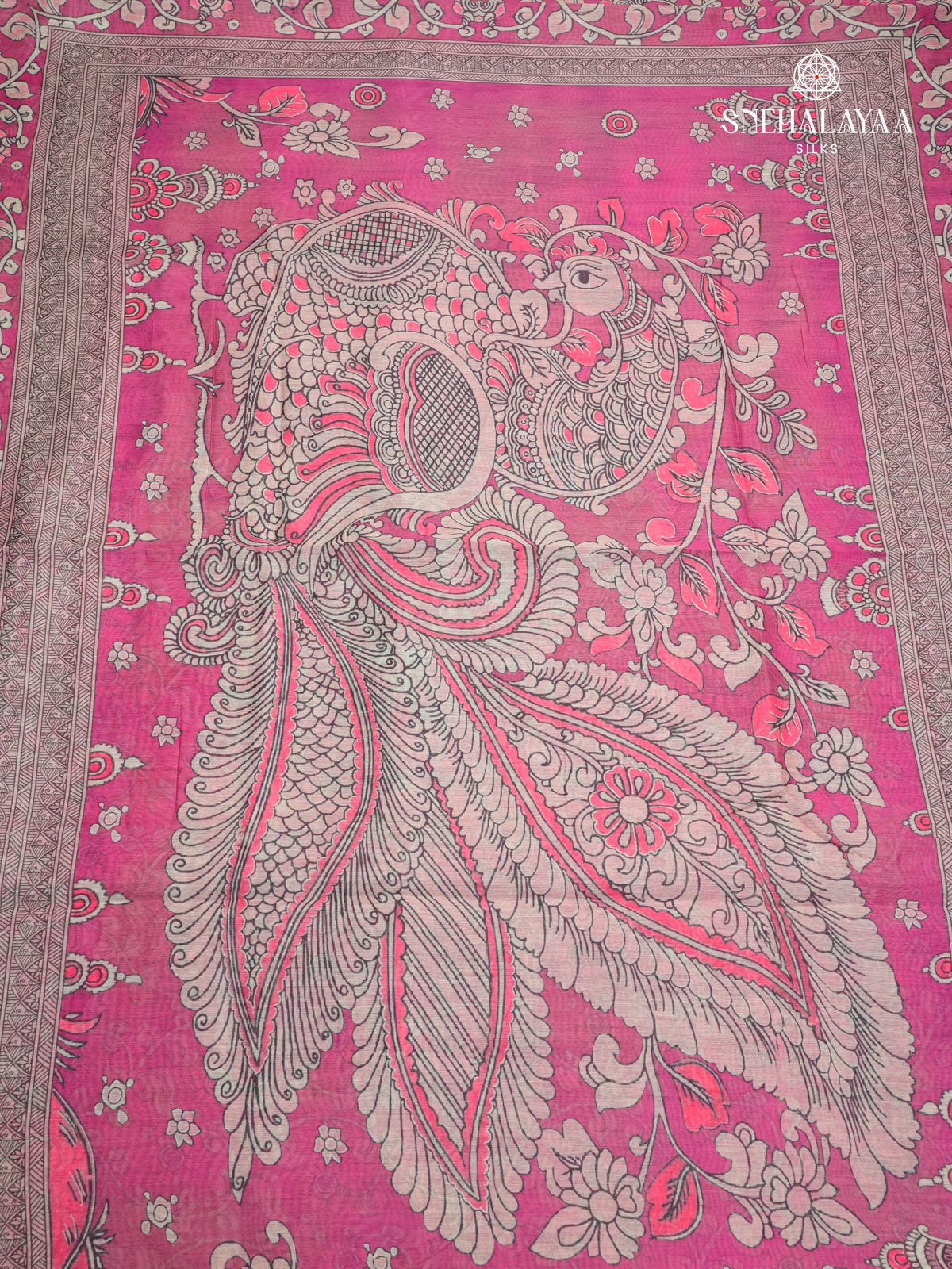 Pink Printed Linen Saree