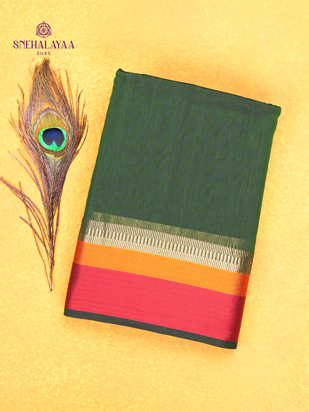 Emerald Green Maheshwari Silk Cotton Saree