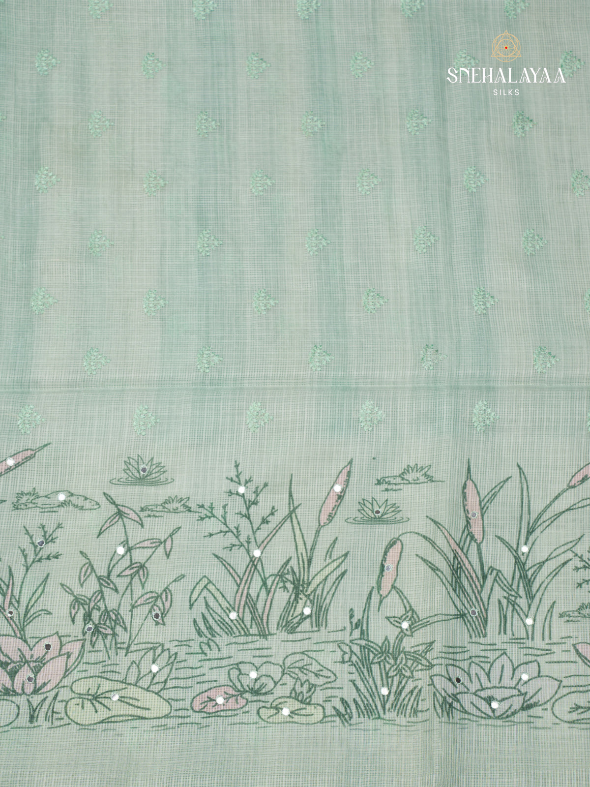 Teal Green Kota Embroidery Saree