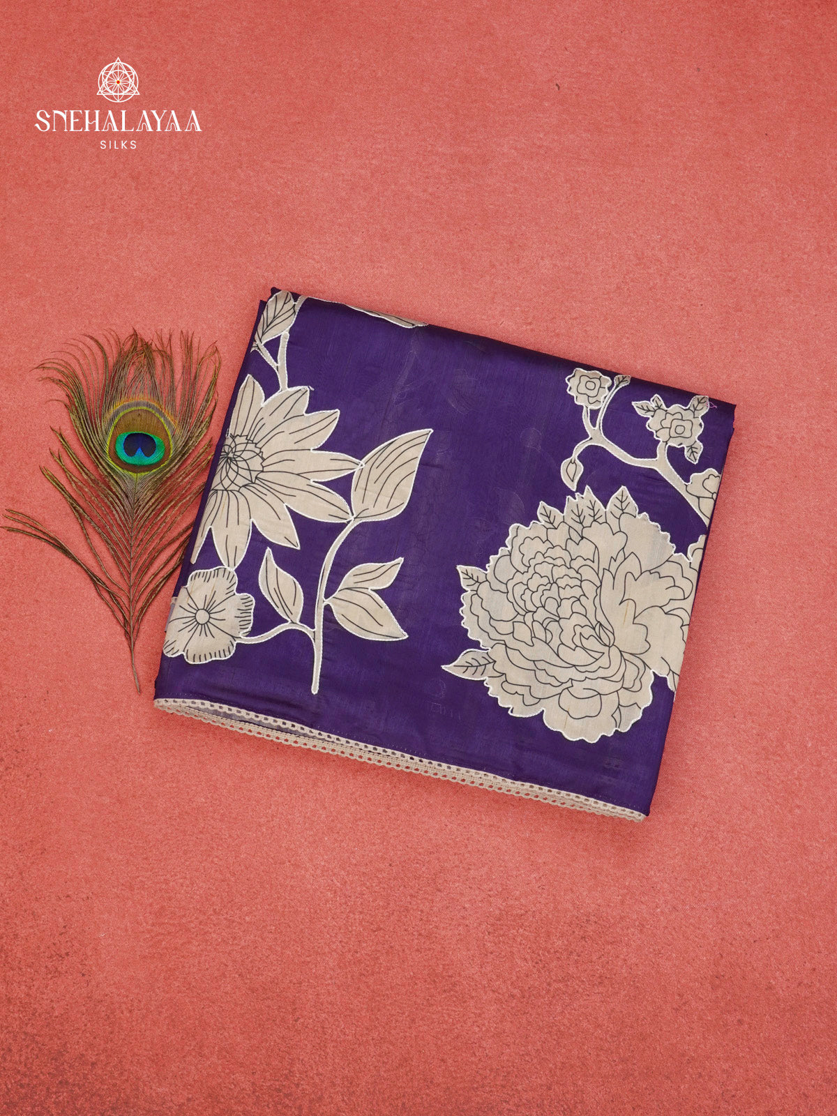 Navy Blue Raw Silk Embroidery Saree