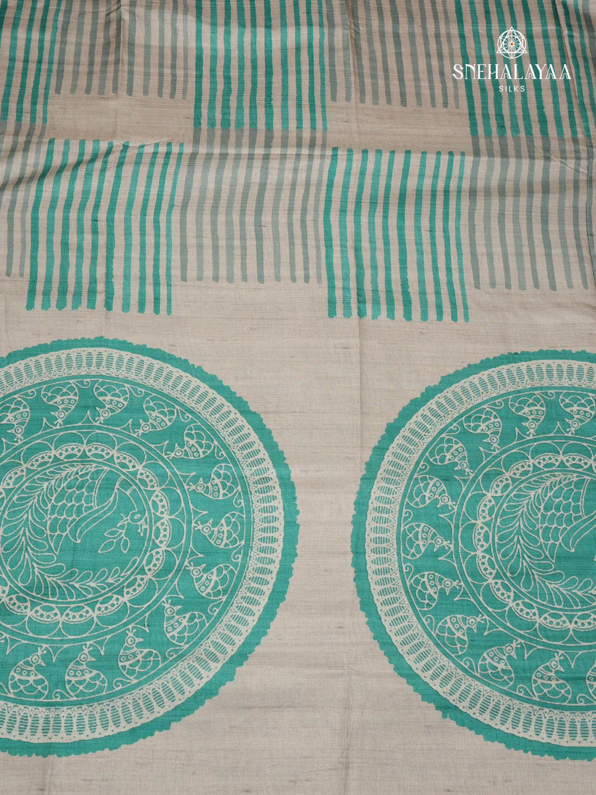 Off White Printed Tussar Saree