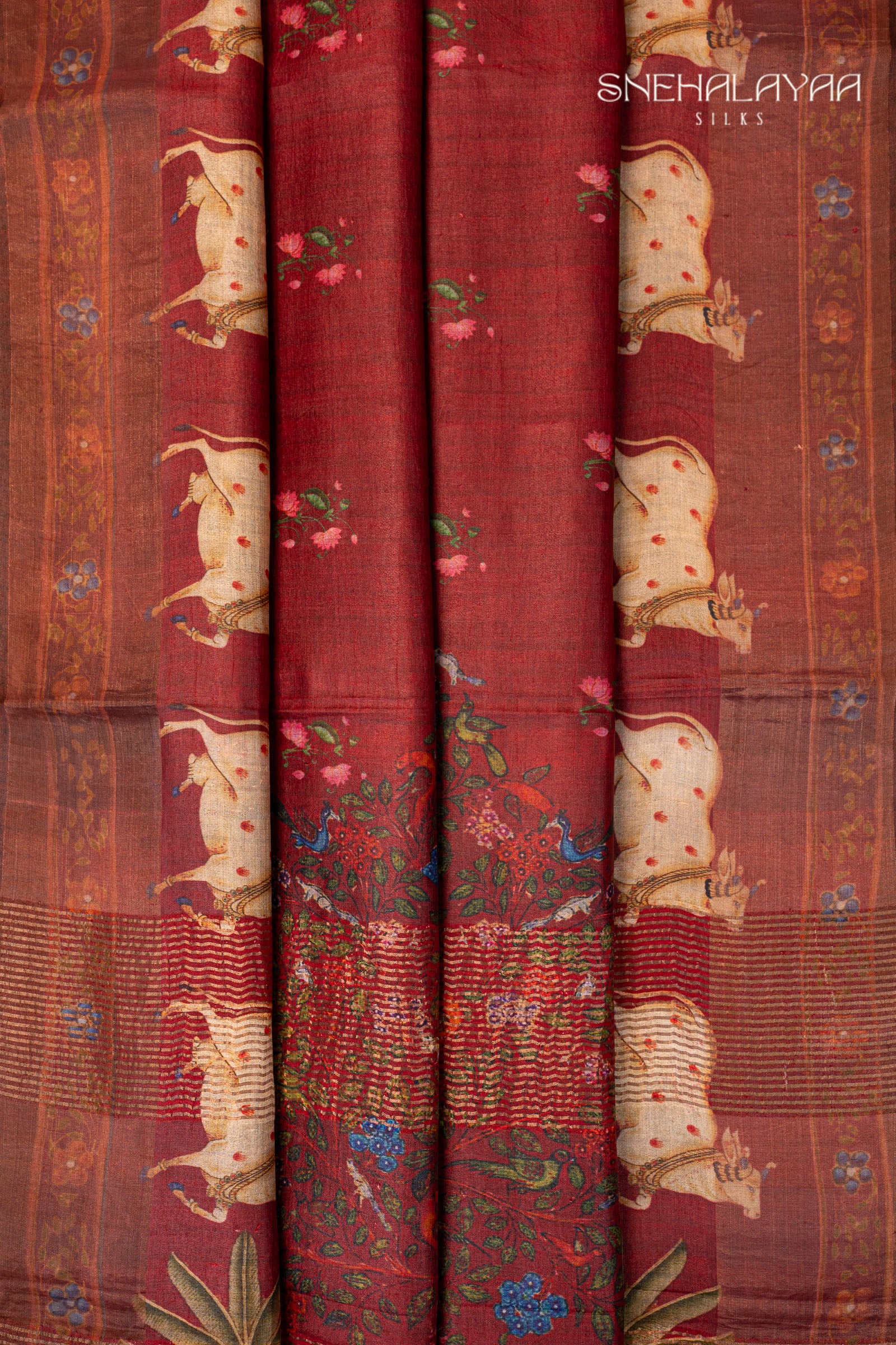Maroon Tussar Saree