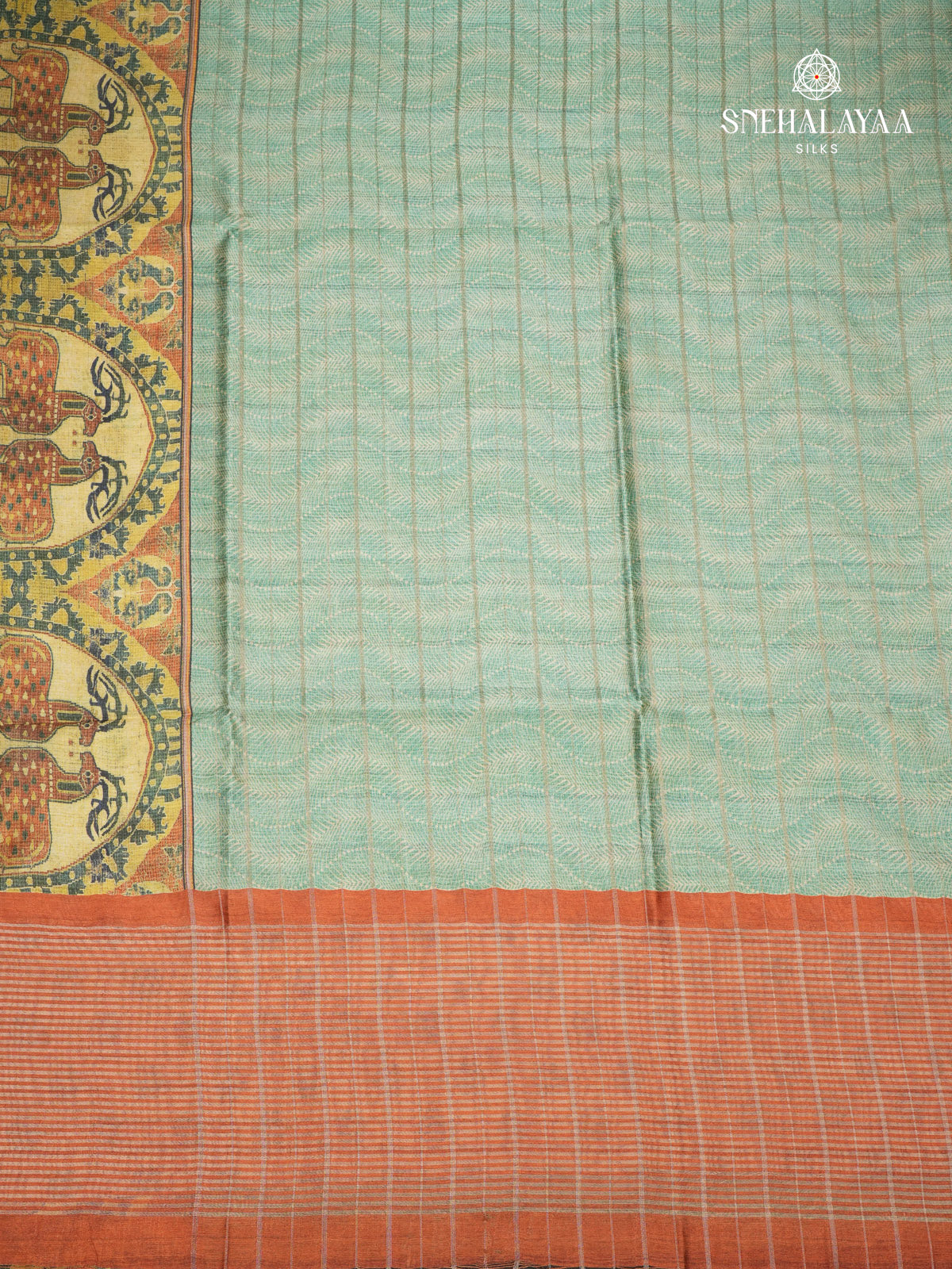 Teal Green Kalamkari Tussar Saree