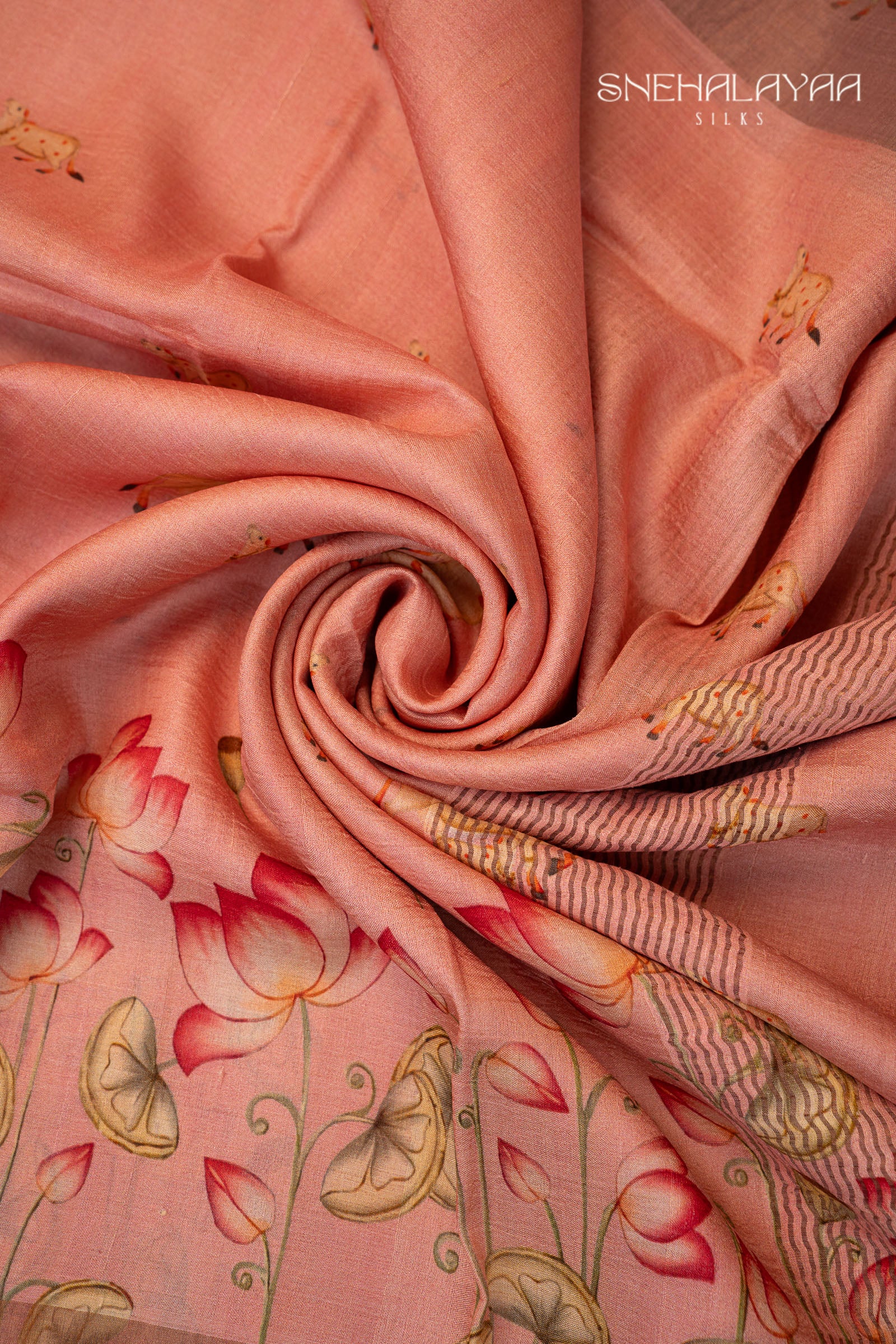 Peach Pink Tussar Saree