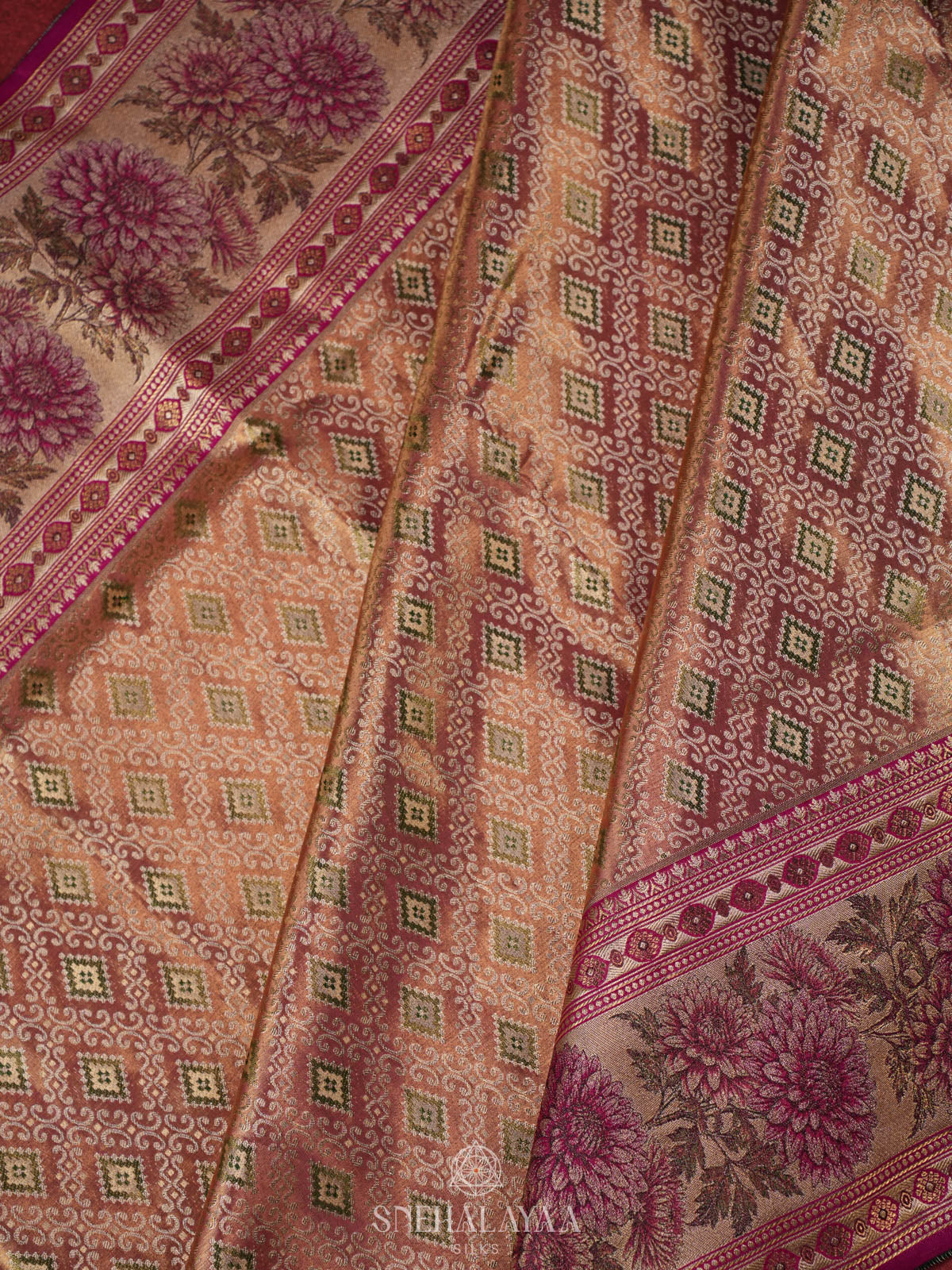 Peach Pink Kanjivaram Silk Saree