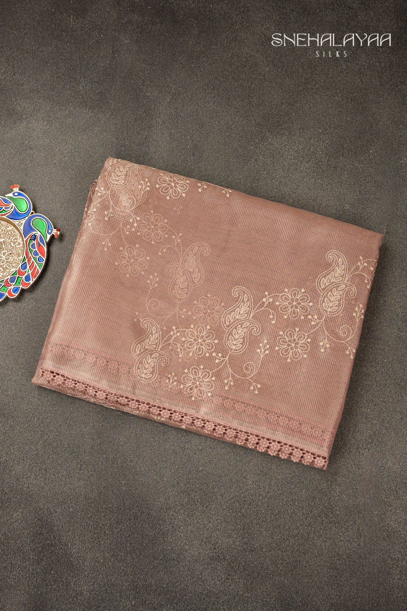 Rose Pink Tissue Kota Embroidery Saree