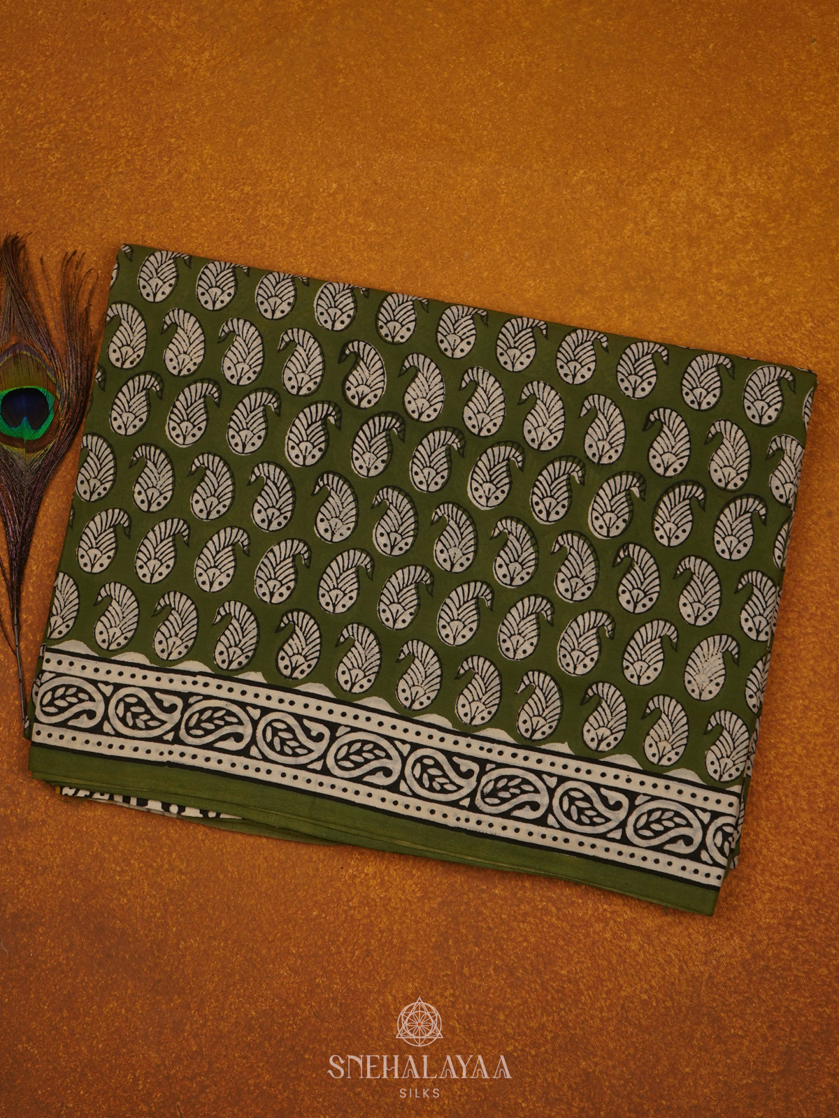 Olive Green Jaipur Cotton Saree