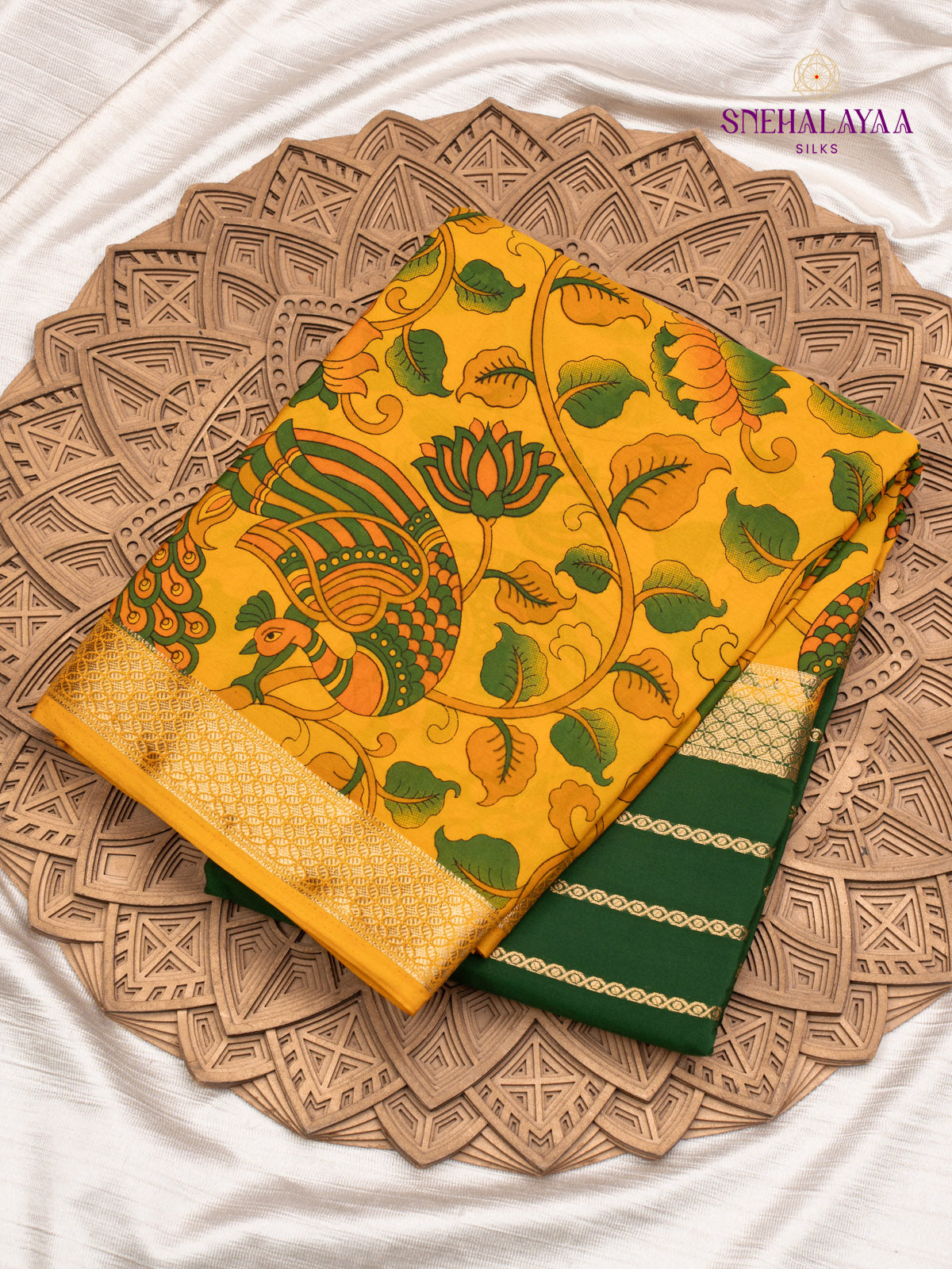 Green Printed Mysore Silk Saree