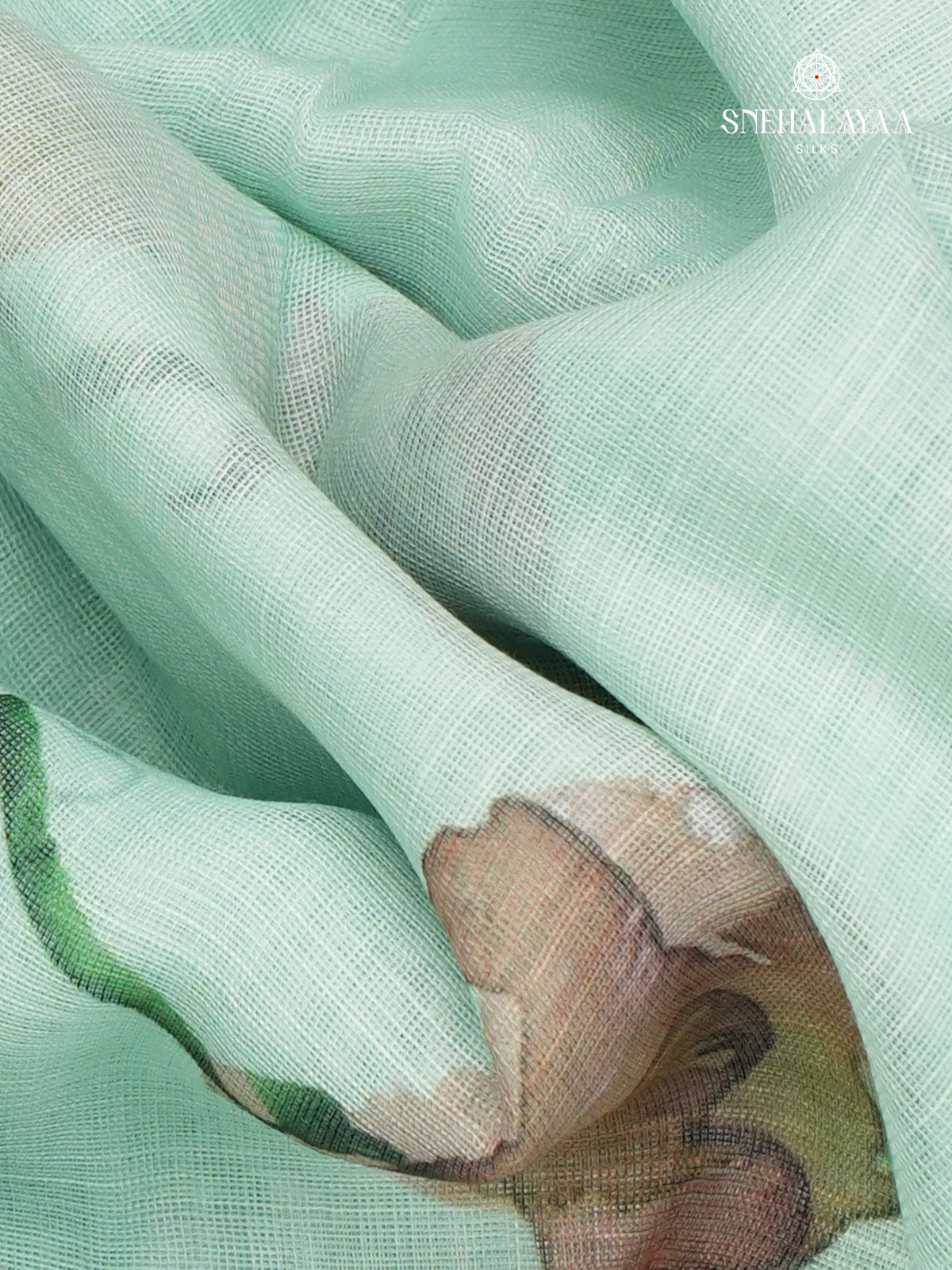 Pastel Green Printed Linen Saree