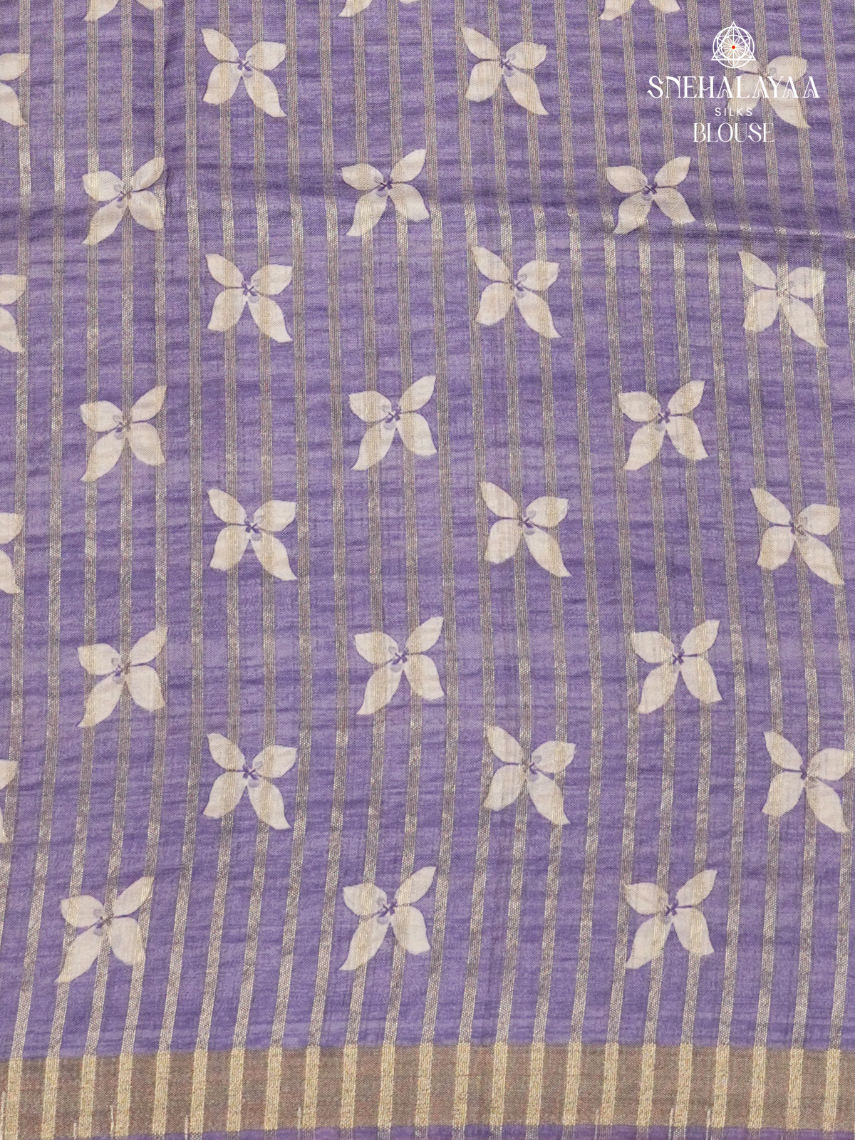 Purple Floral Printed Tussar Saree