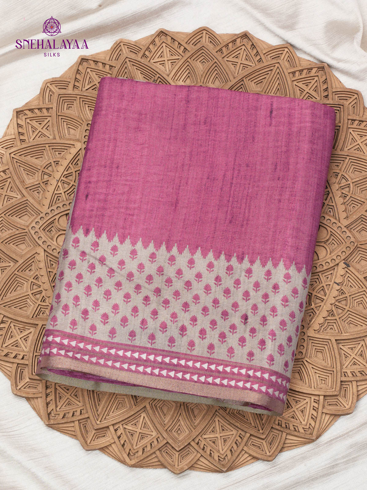 Magenta Printed Tussar Saree