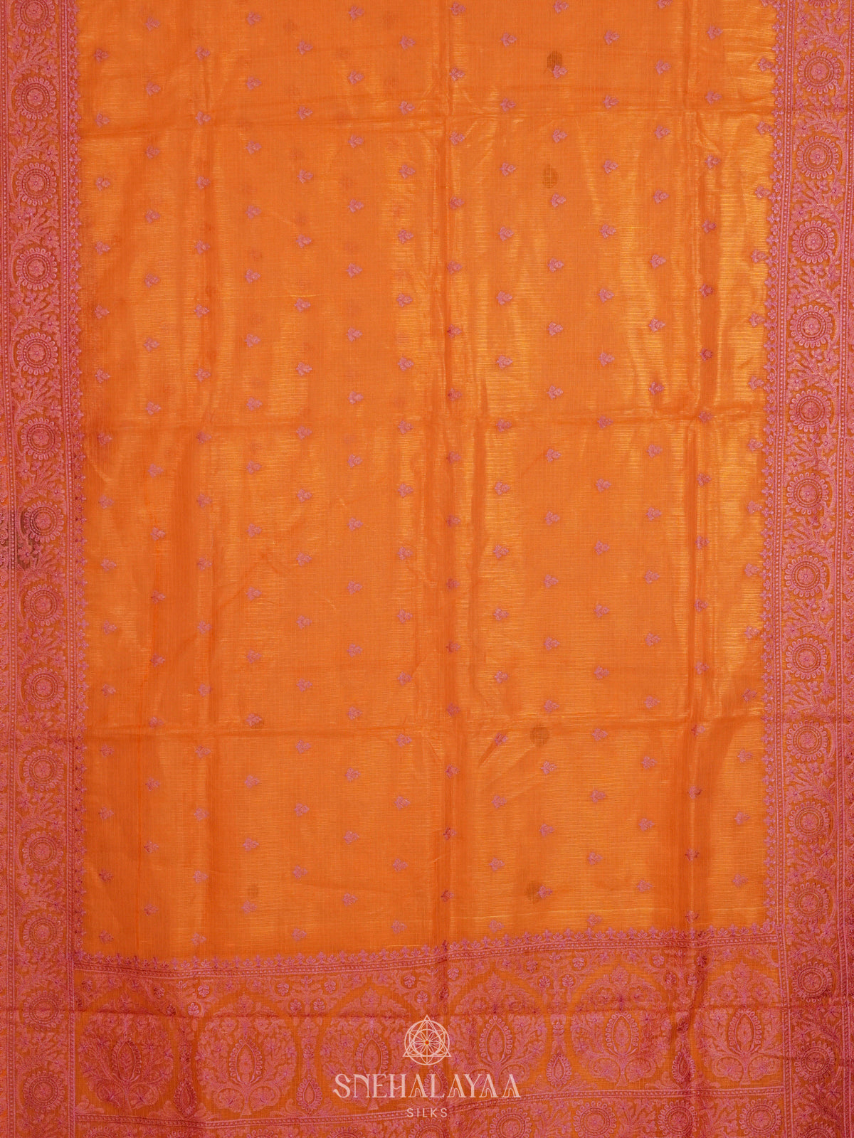 Orange Kota Embroidery Saree