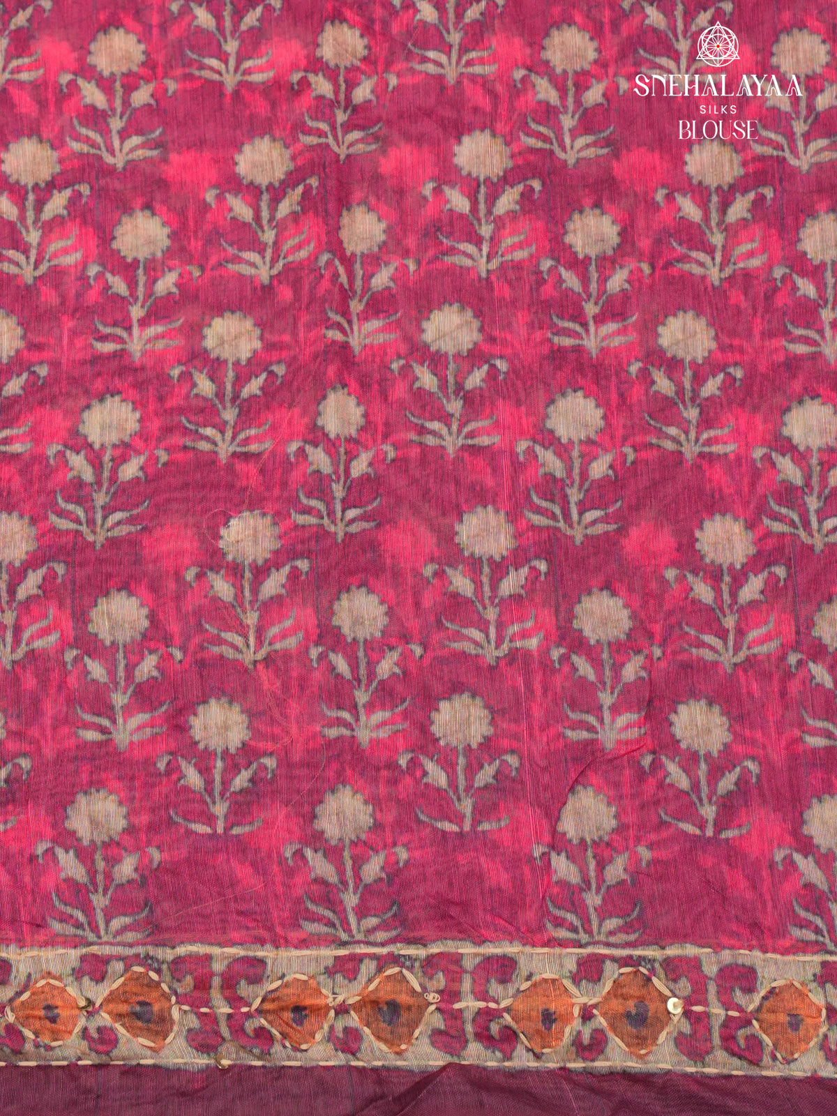 Rani Pink Linen Embroidery Saree