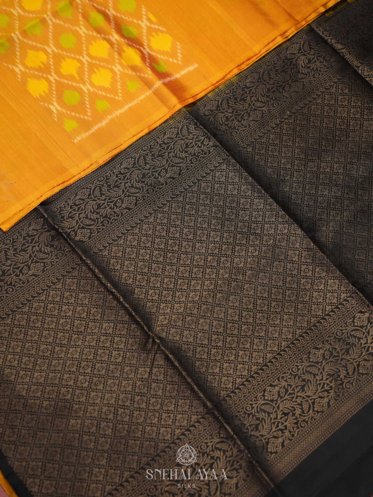 Mustard Ikat Soft Silk Saree
