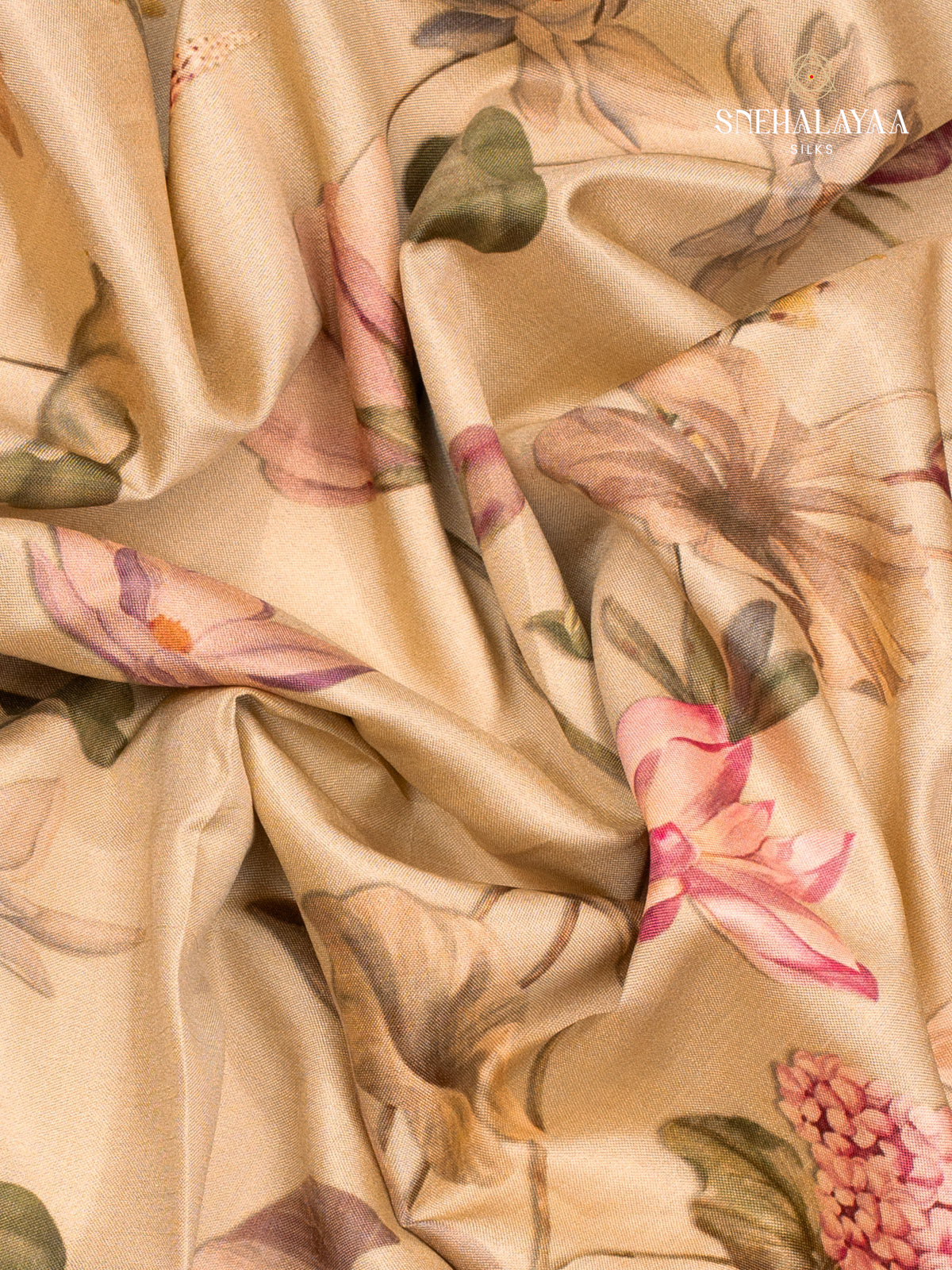 Beige Printed Kanjivaram Silk Saree