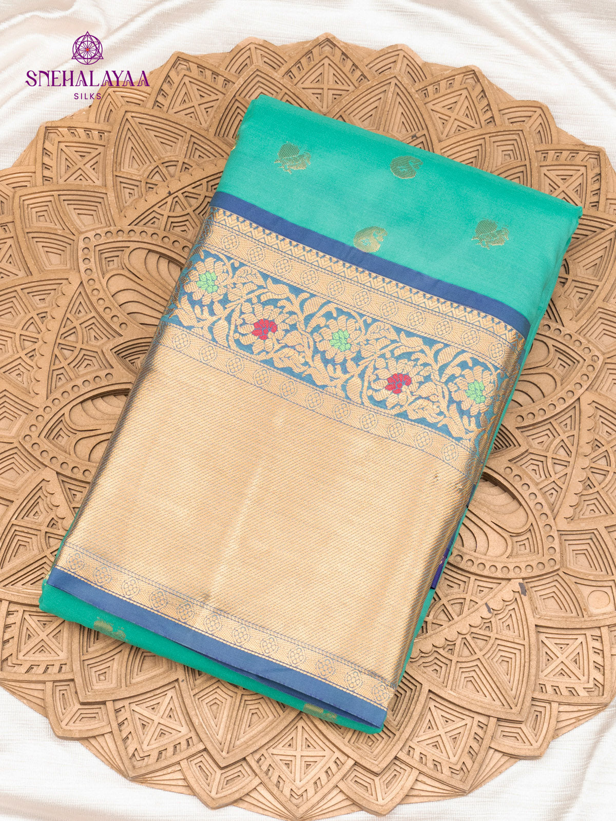 Teal Blue Gadwal Silk Saree
