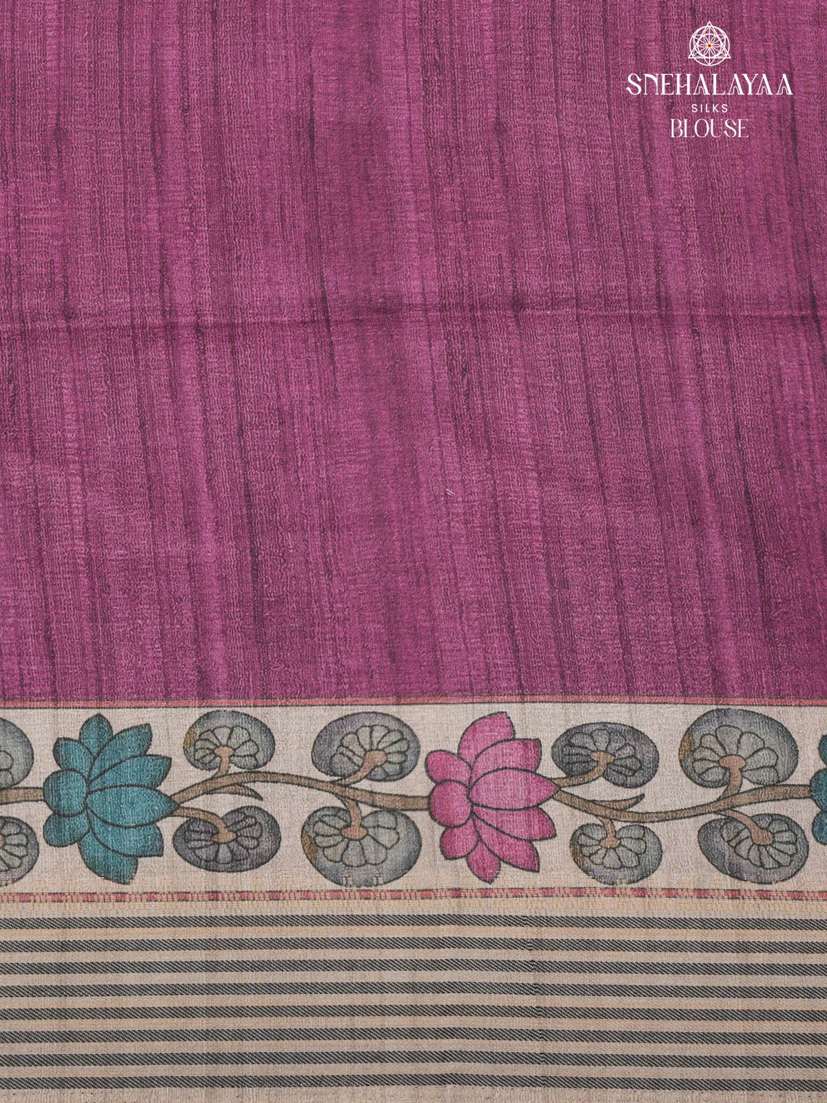 Magenta Floral Printed Tussar Saree