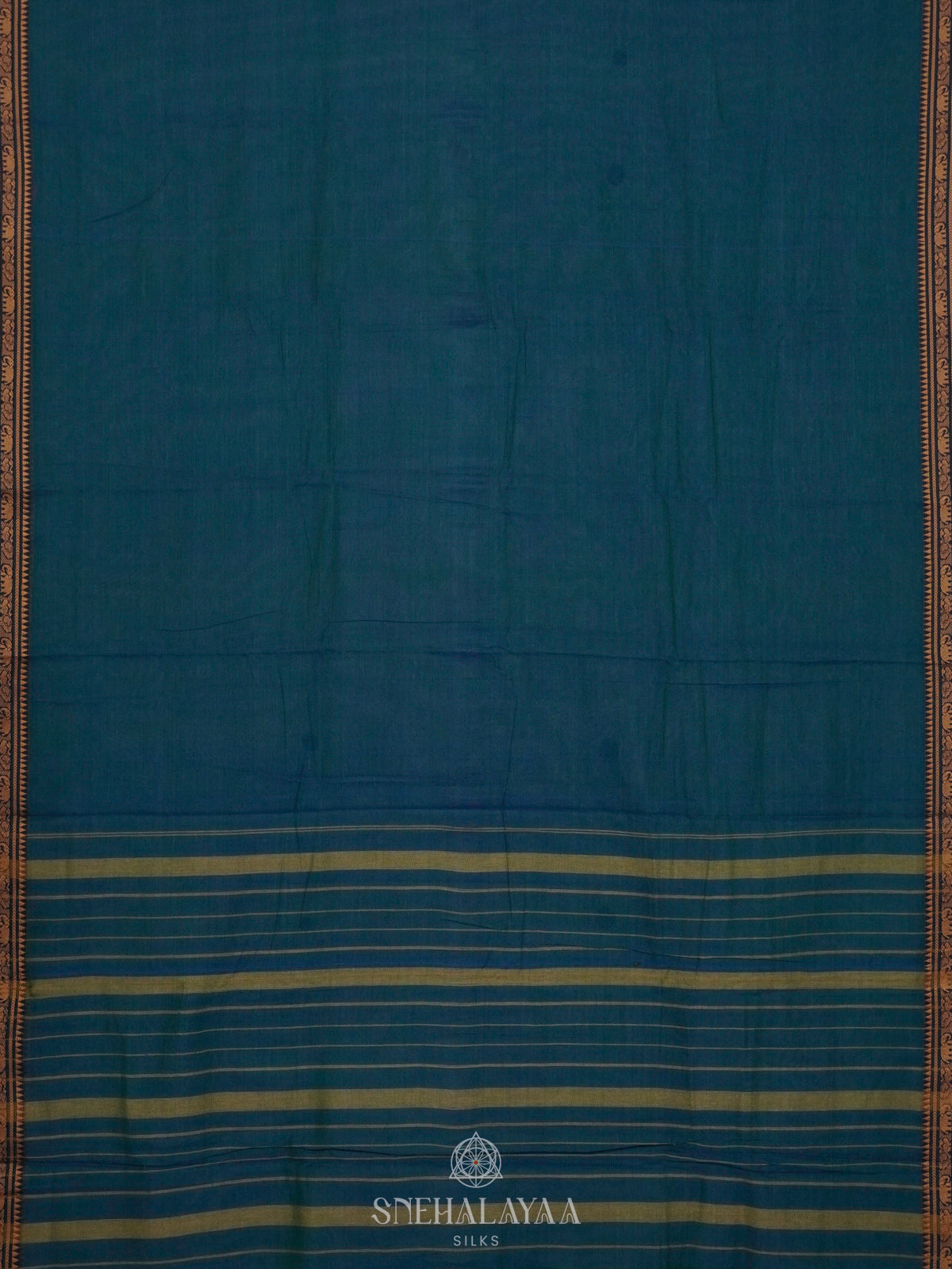 Peacock Blue Narayanpet Cotton Saree without Blouse