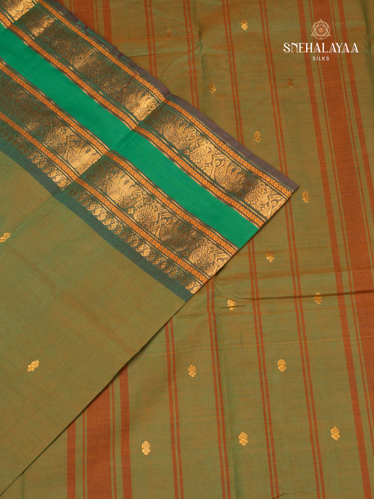 Olive Green Chettinad Cotton Saree