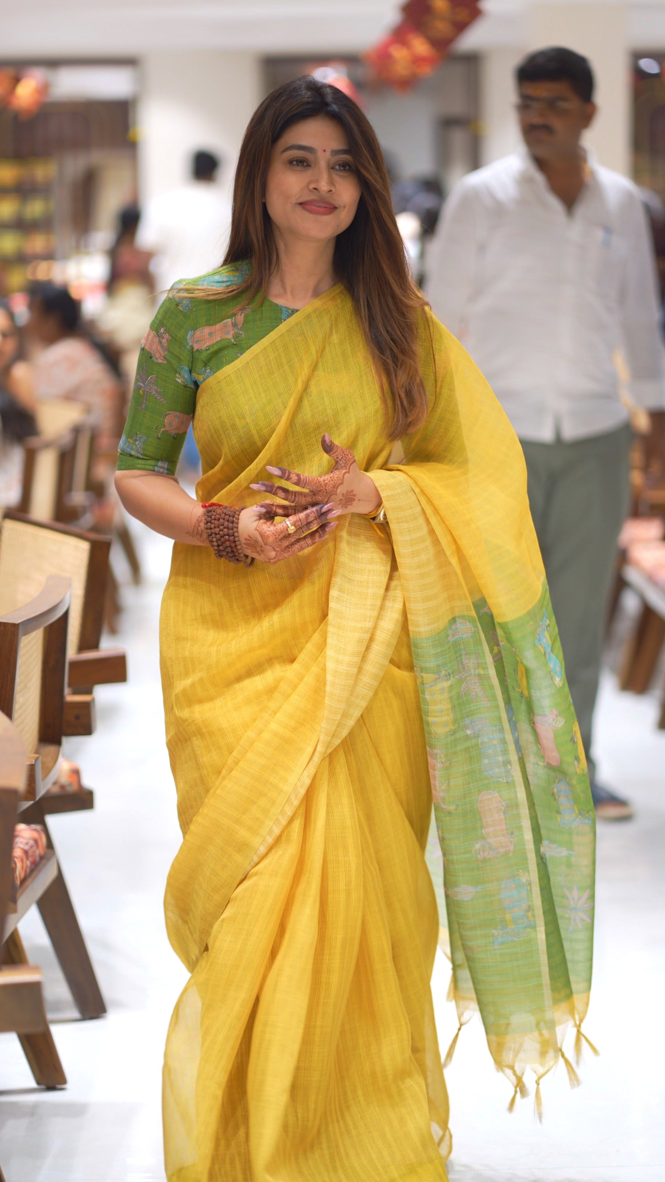 Yellow Linen Saree