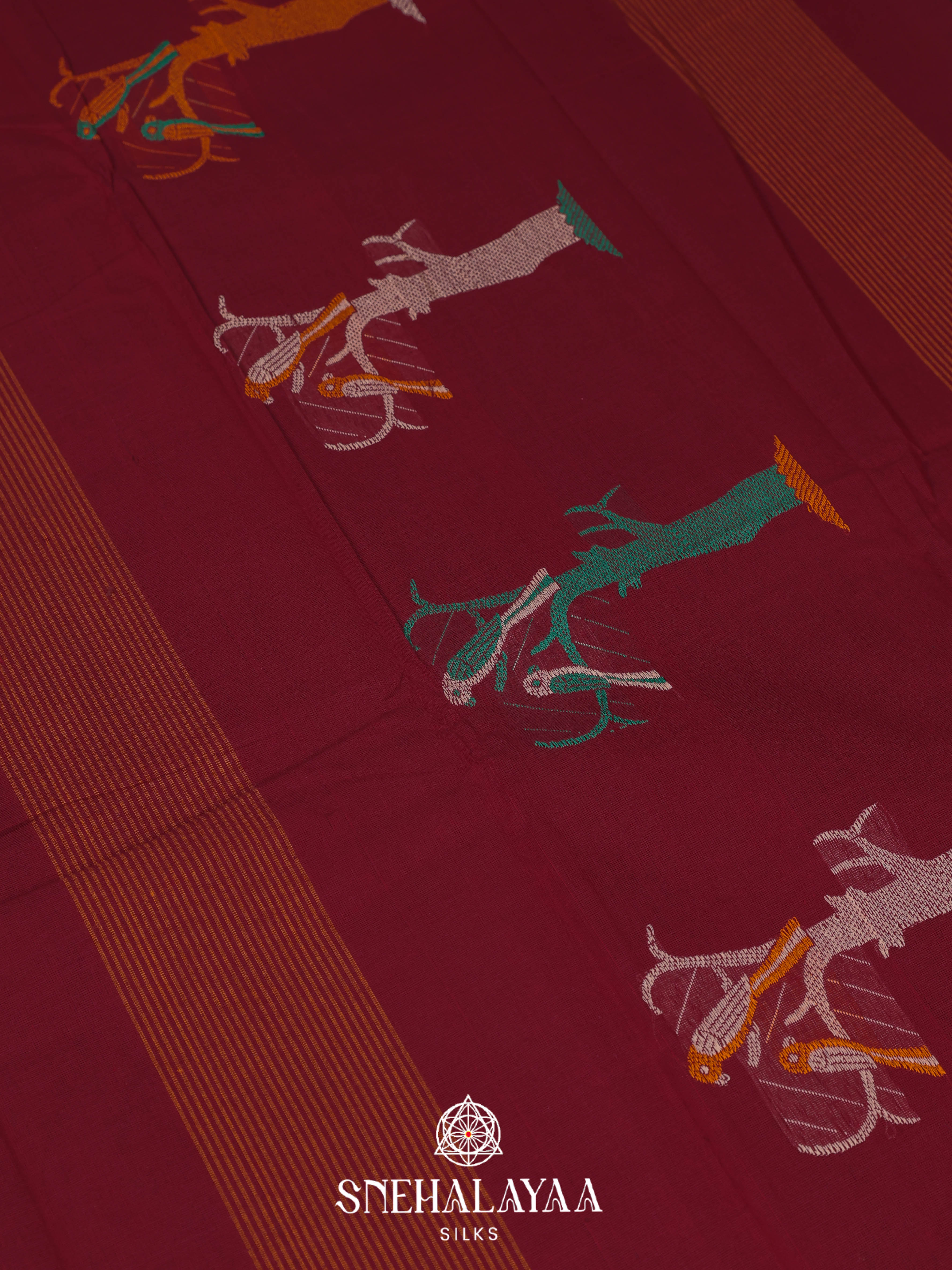 Burgandy Kanchi Cotton Saree