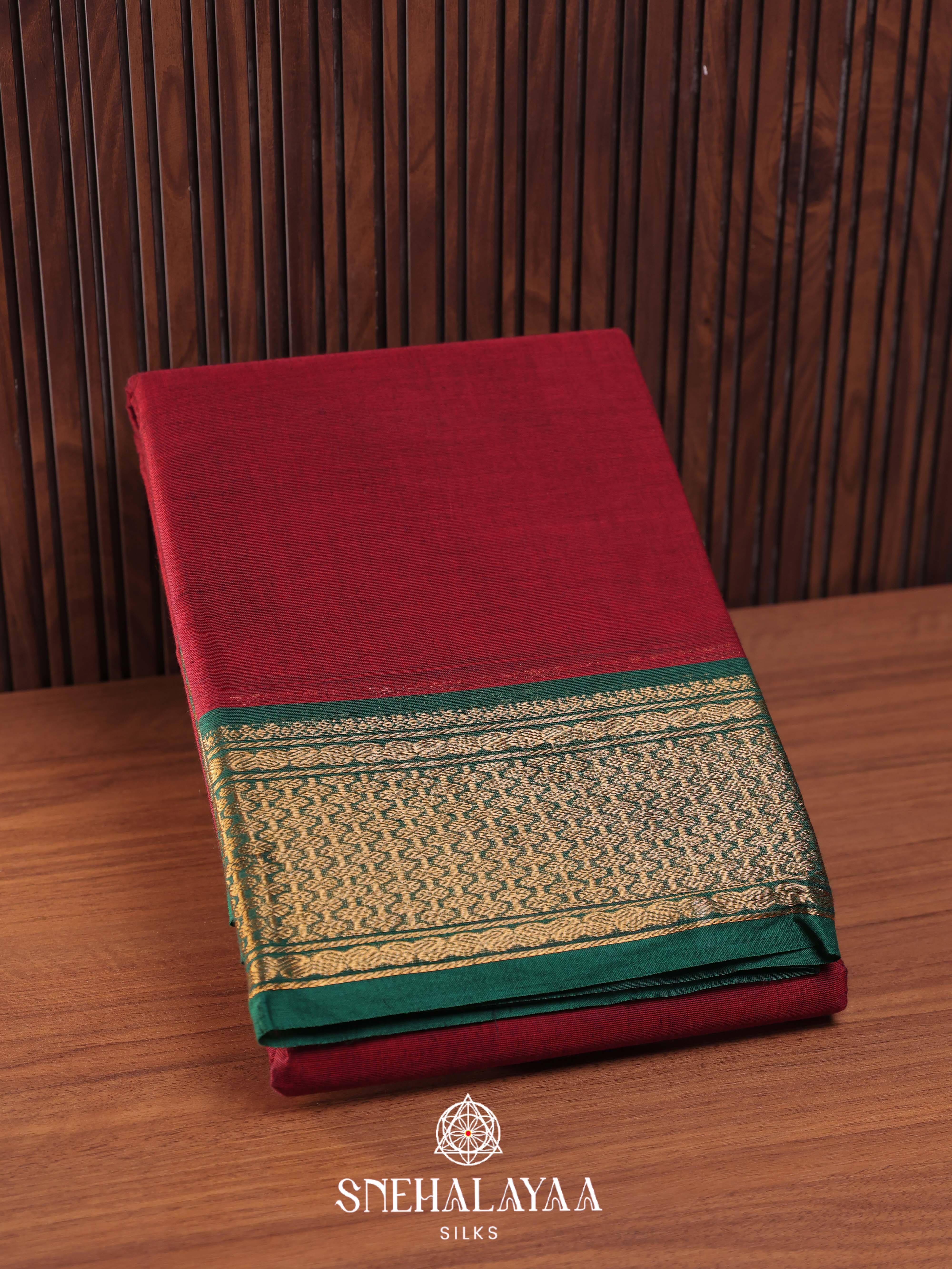 Burgandy Kanchi Cotton Saree