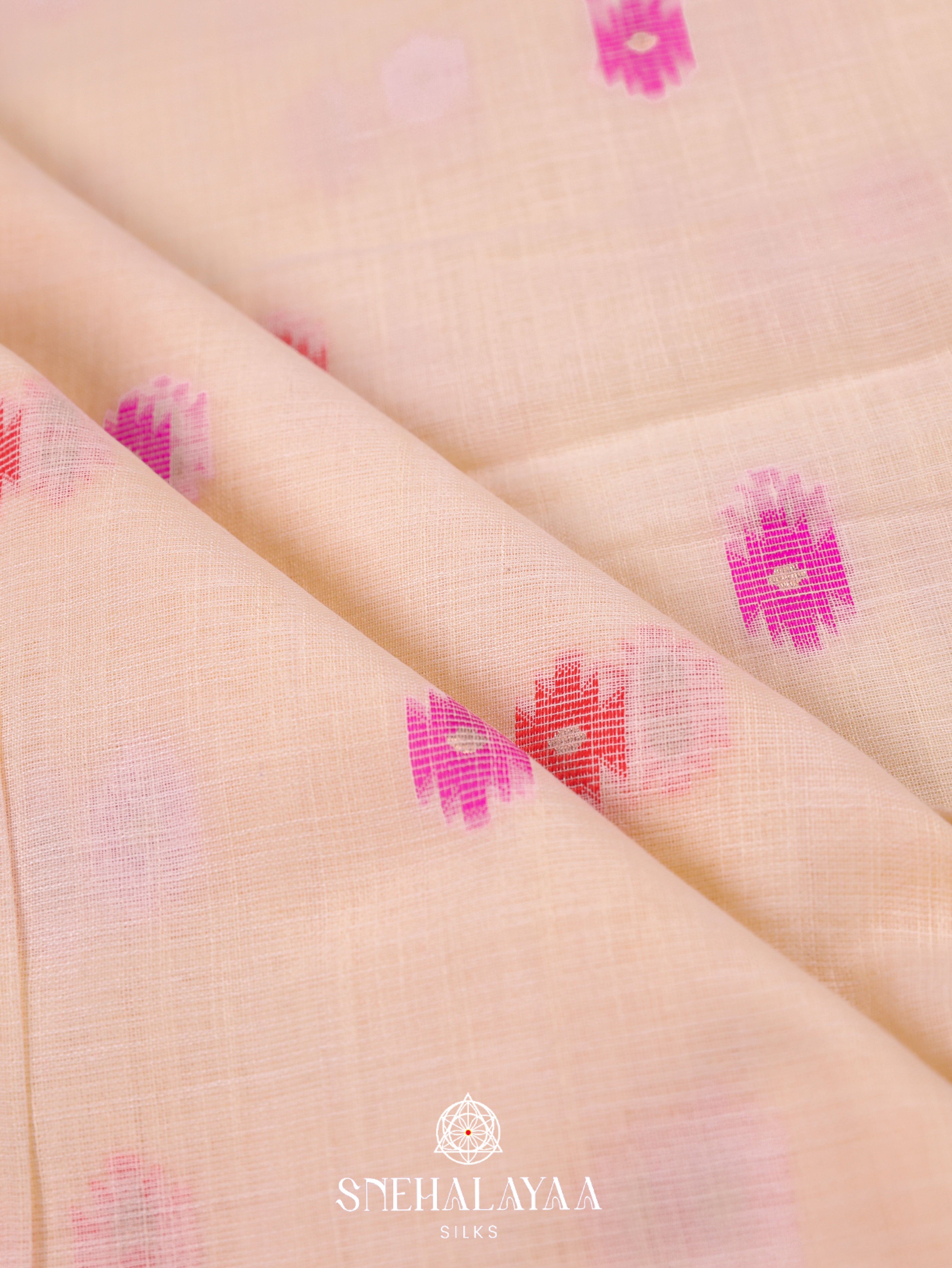 Peach Cream Linen Cotton Saree