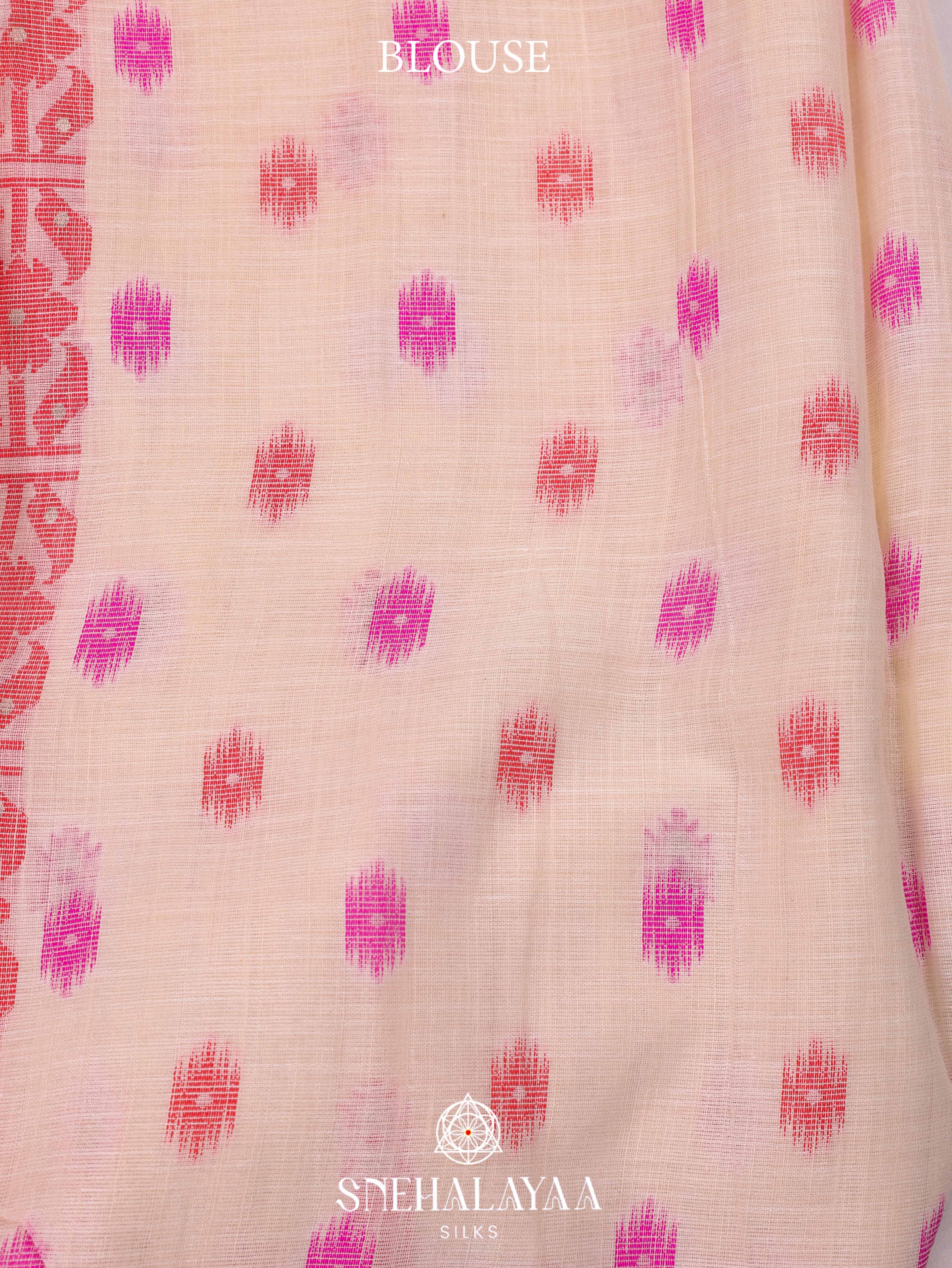 Peach Cream Linen Cotton Saree