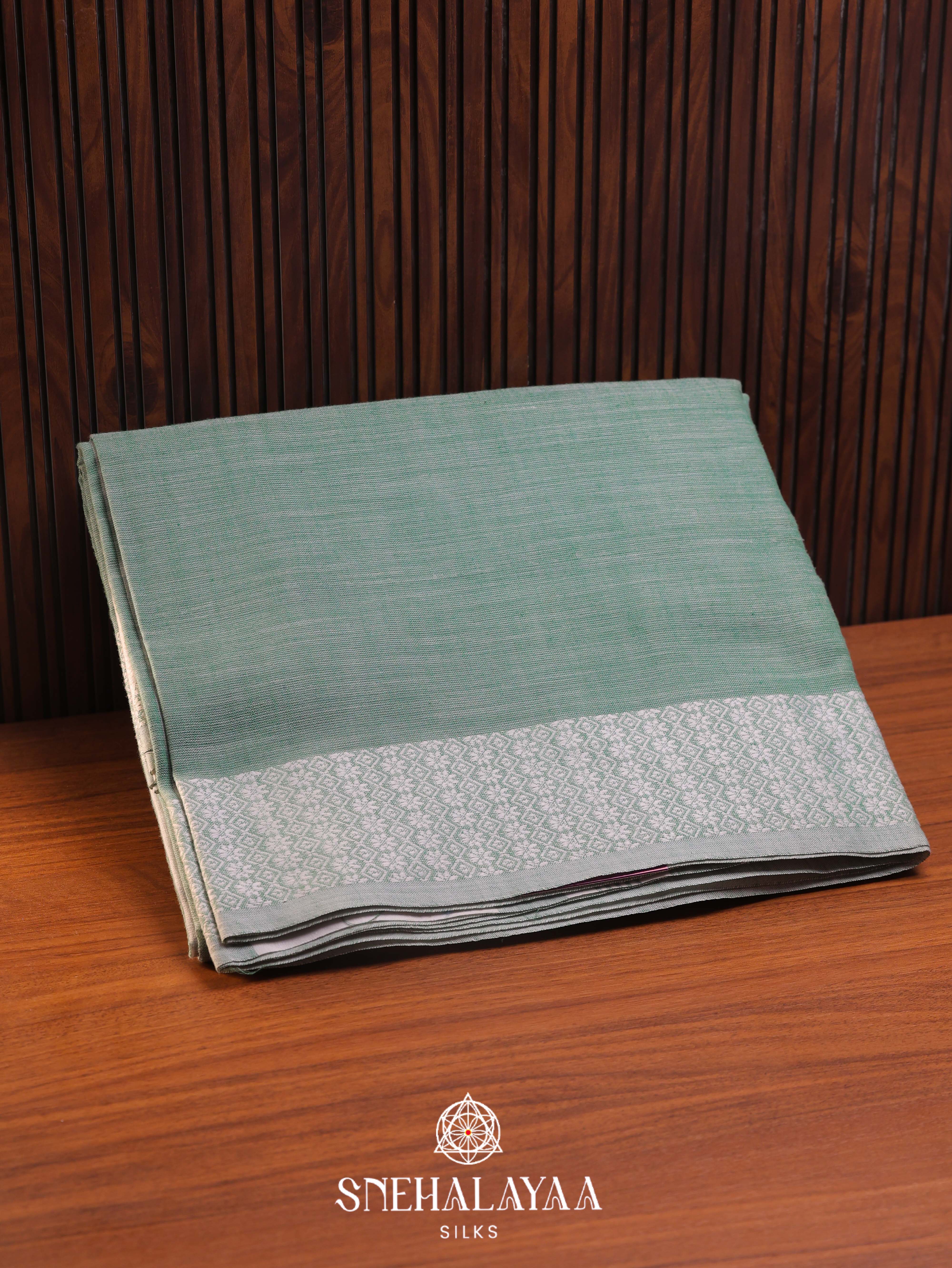 Sea Foam Green Linen Cotton Saree
