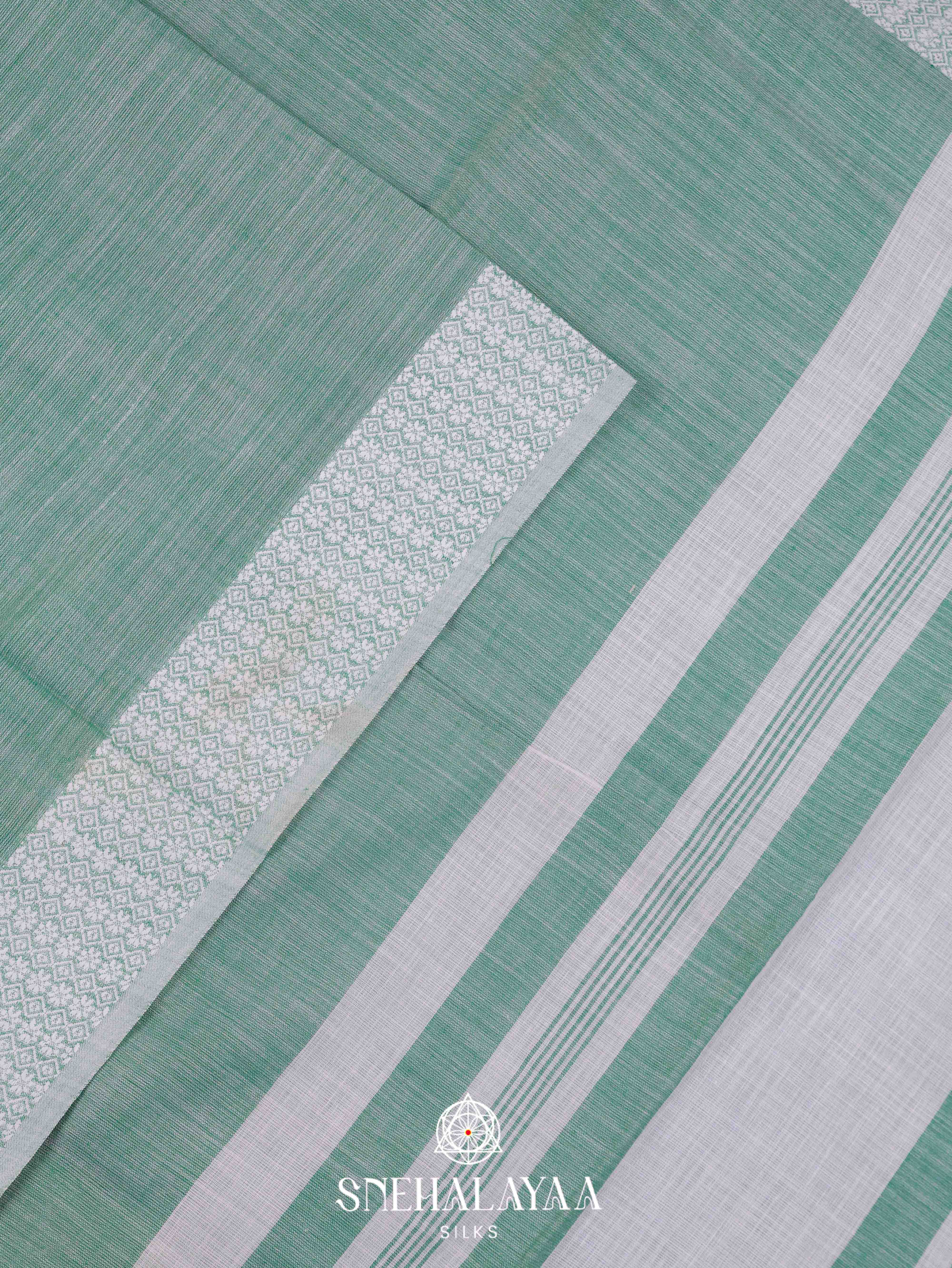 Sea Foam Green Linen Cotton Saree