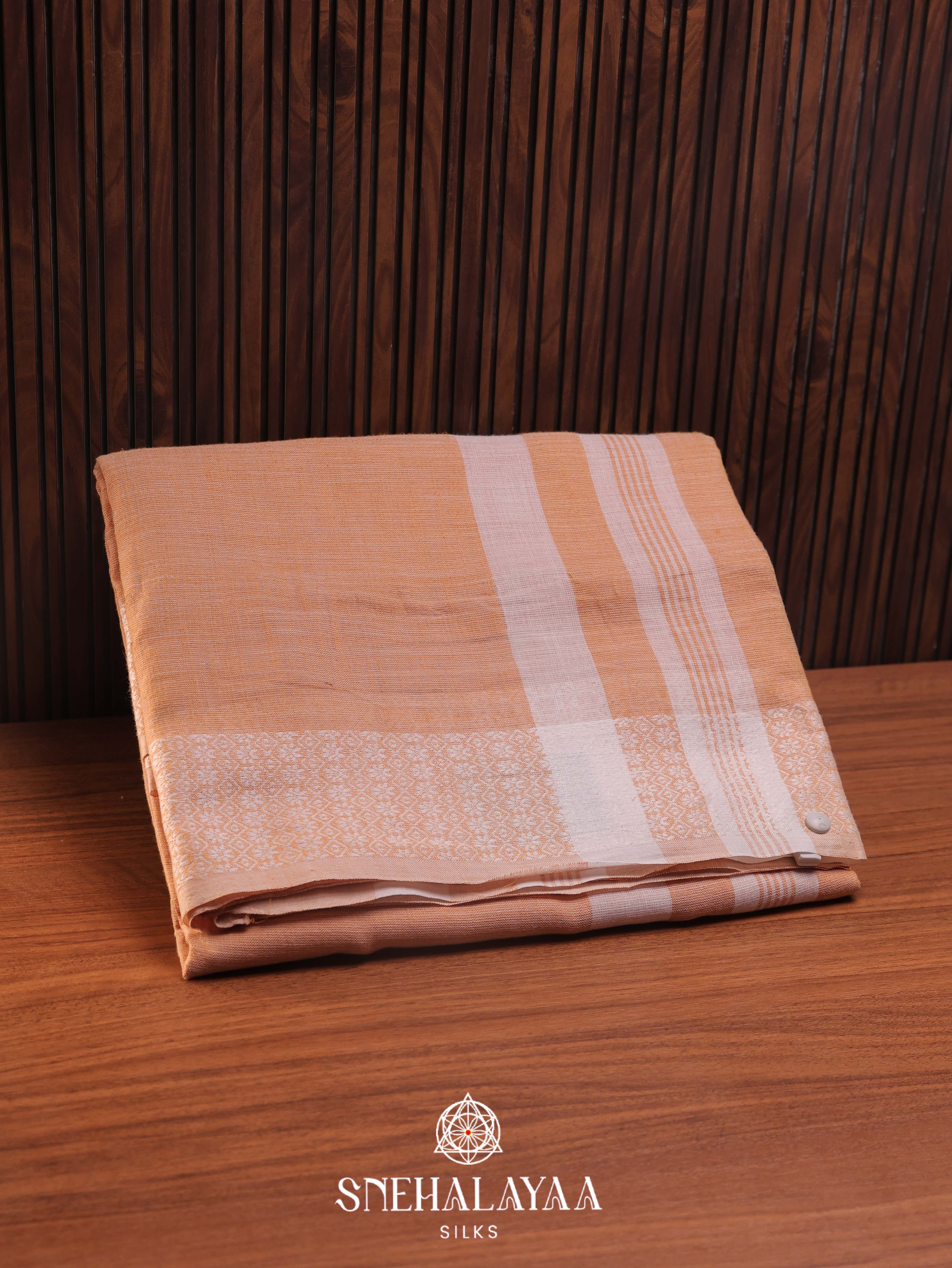 Beige  Linen Cotton Saree