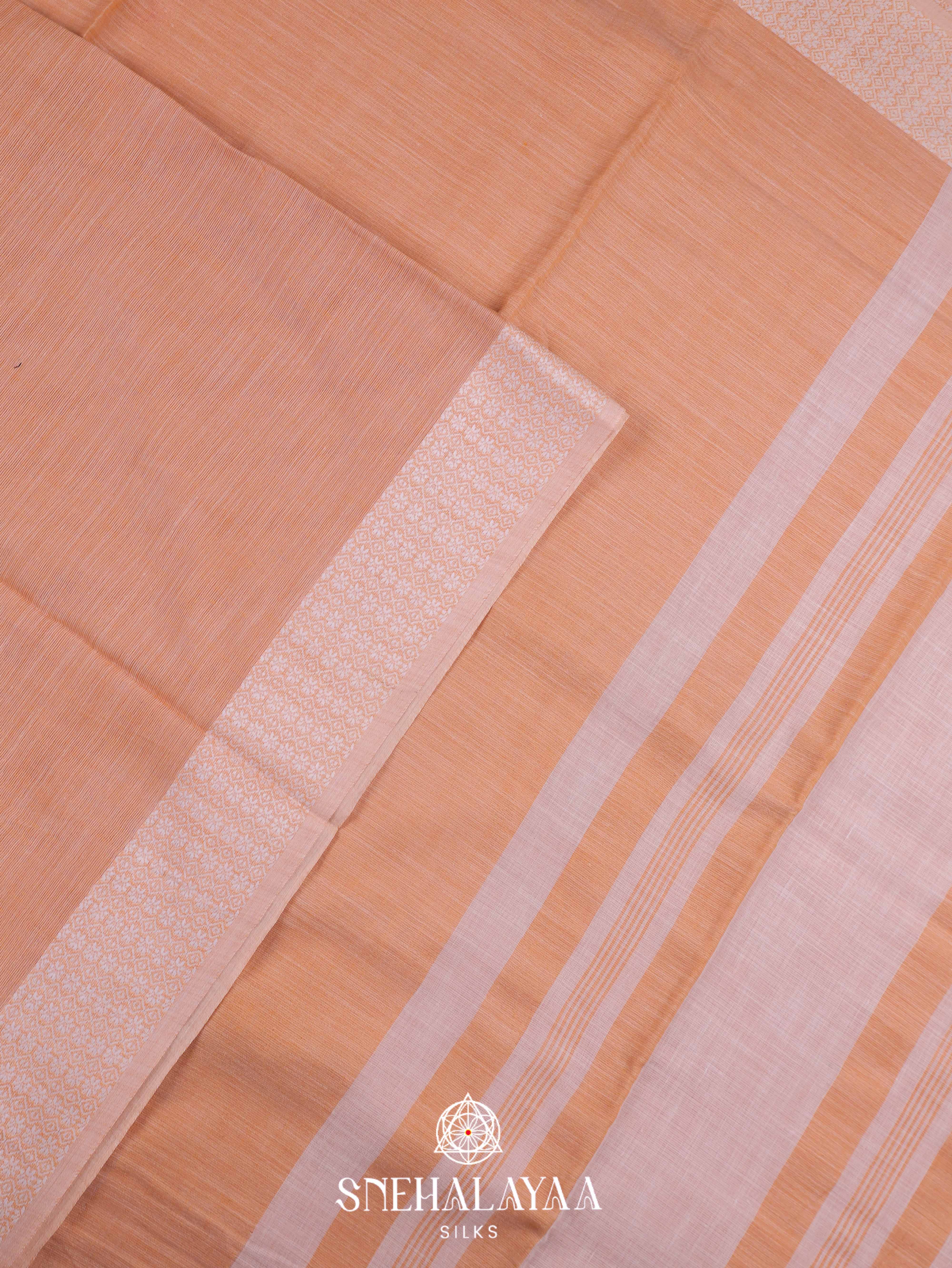 Beige  Linen Cotton Saree