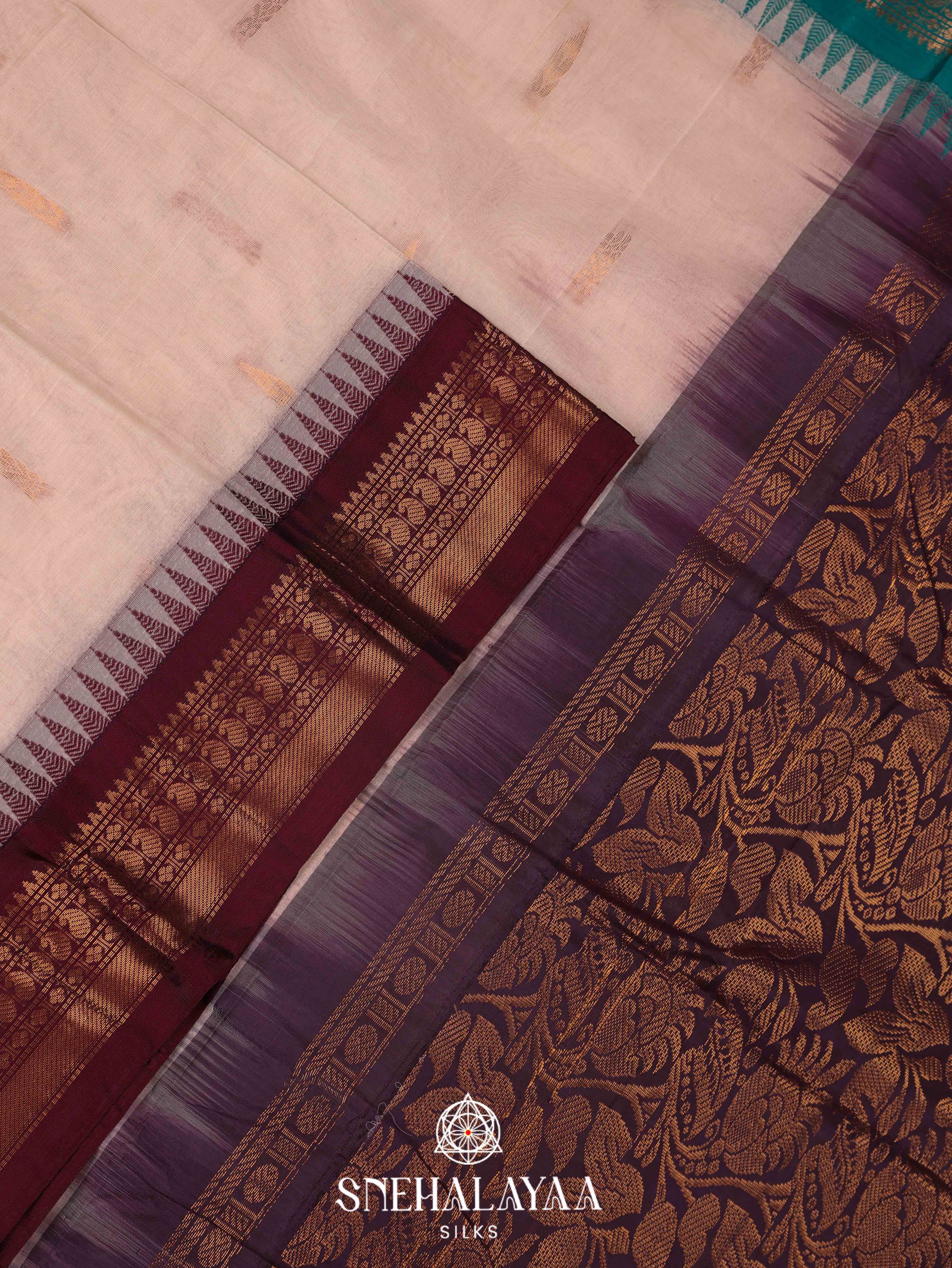 Beige Gadwal Cotton Saree