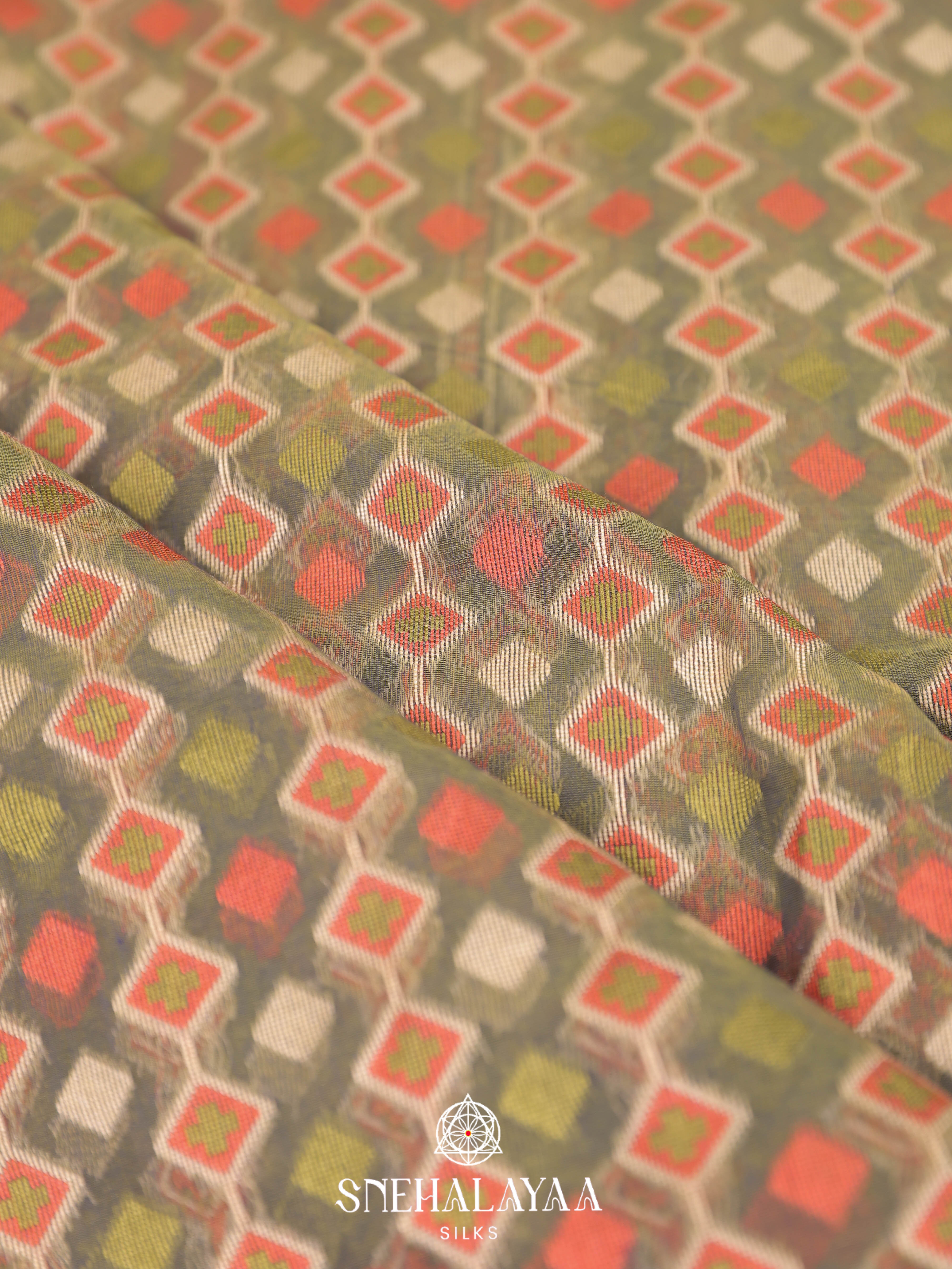 Olive Green Silk Cotton Saree
