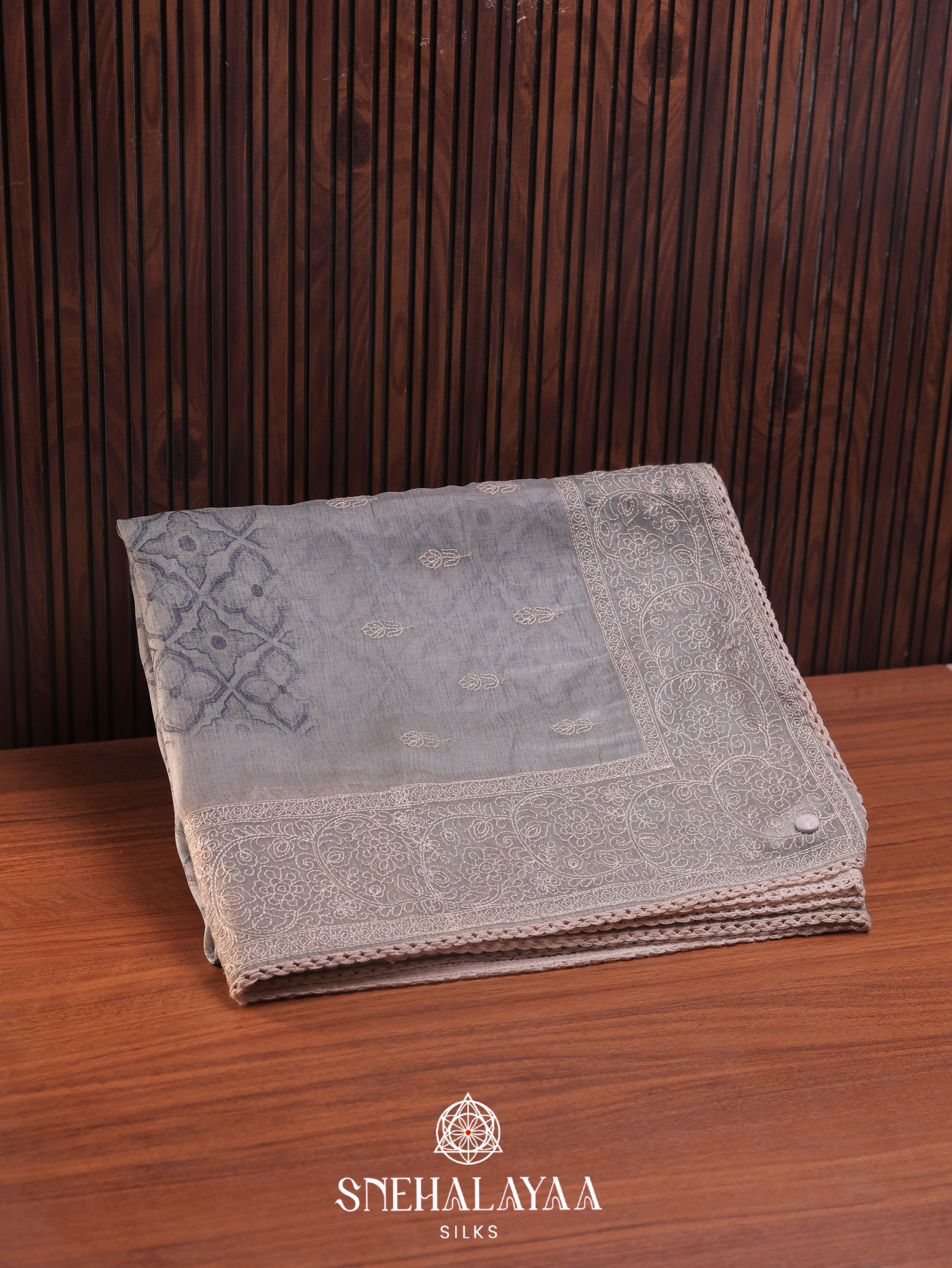 Grey  Linen Cotton Saree