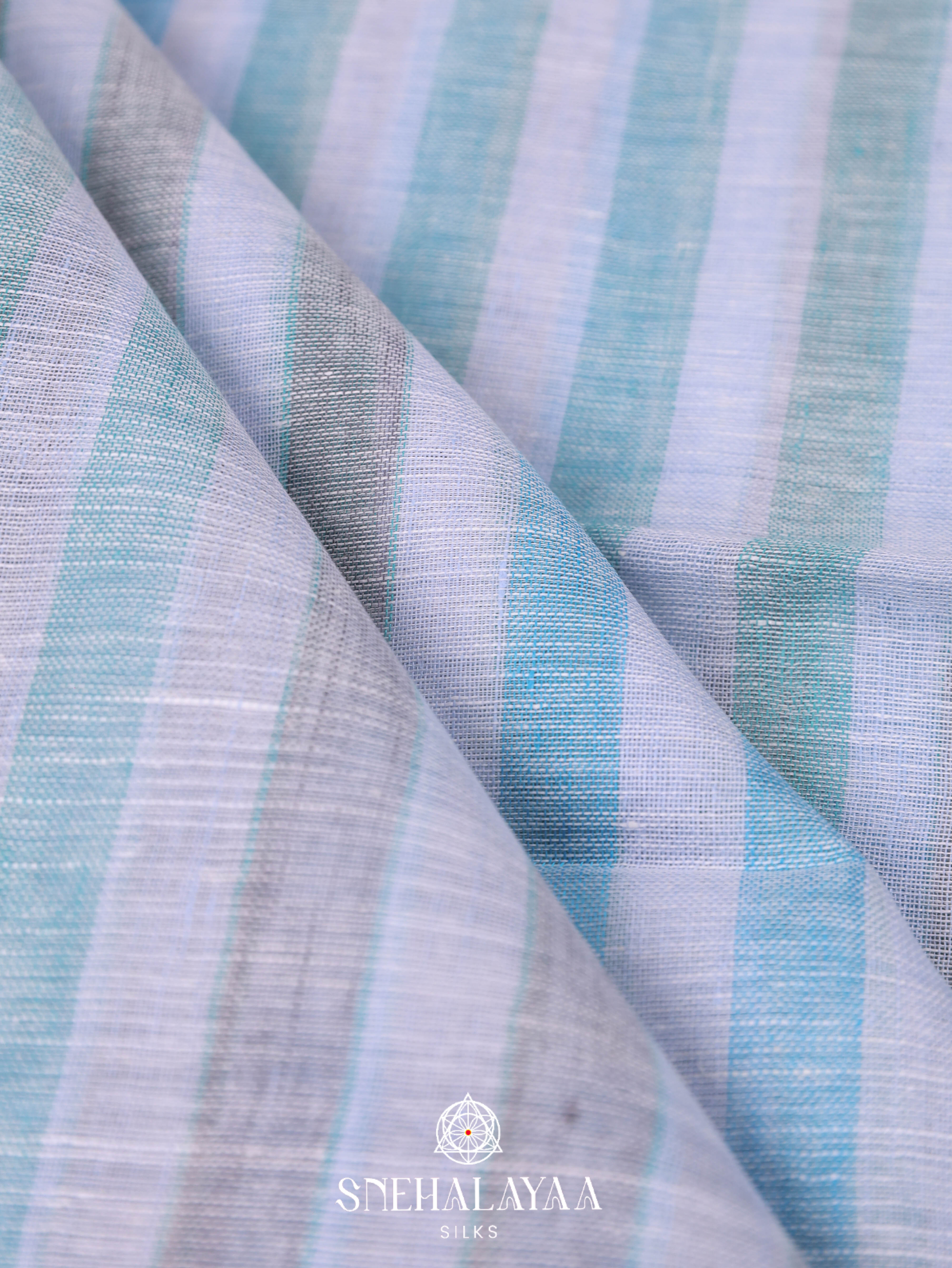 Blue Linen Cotton Saree
