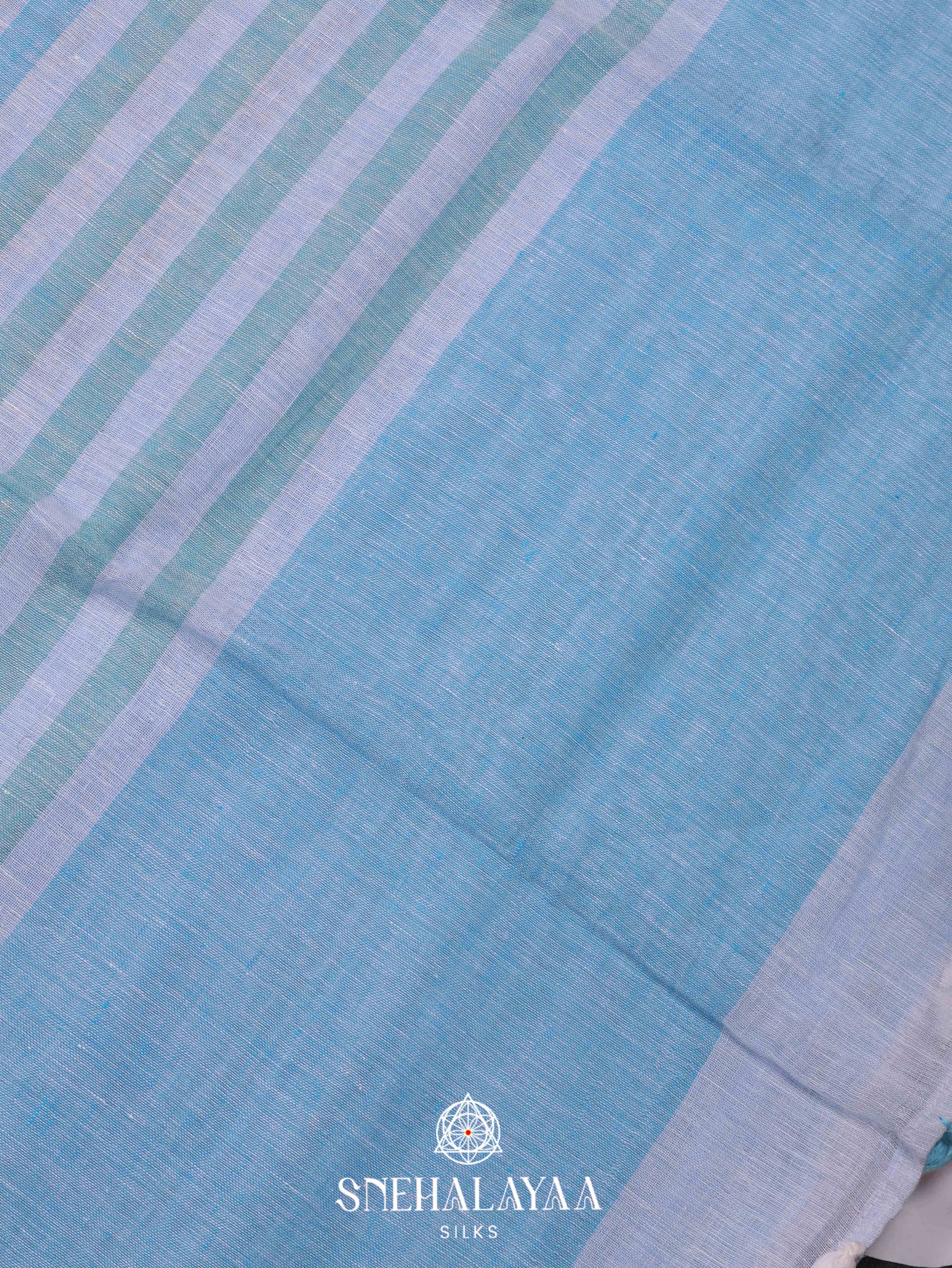 Blue Linen Cotton Saree