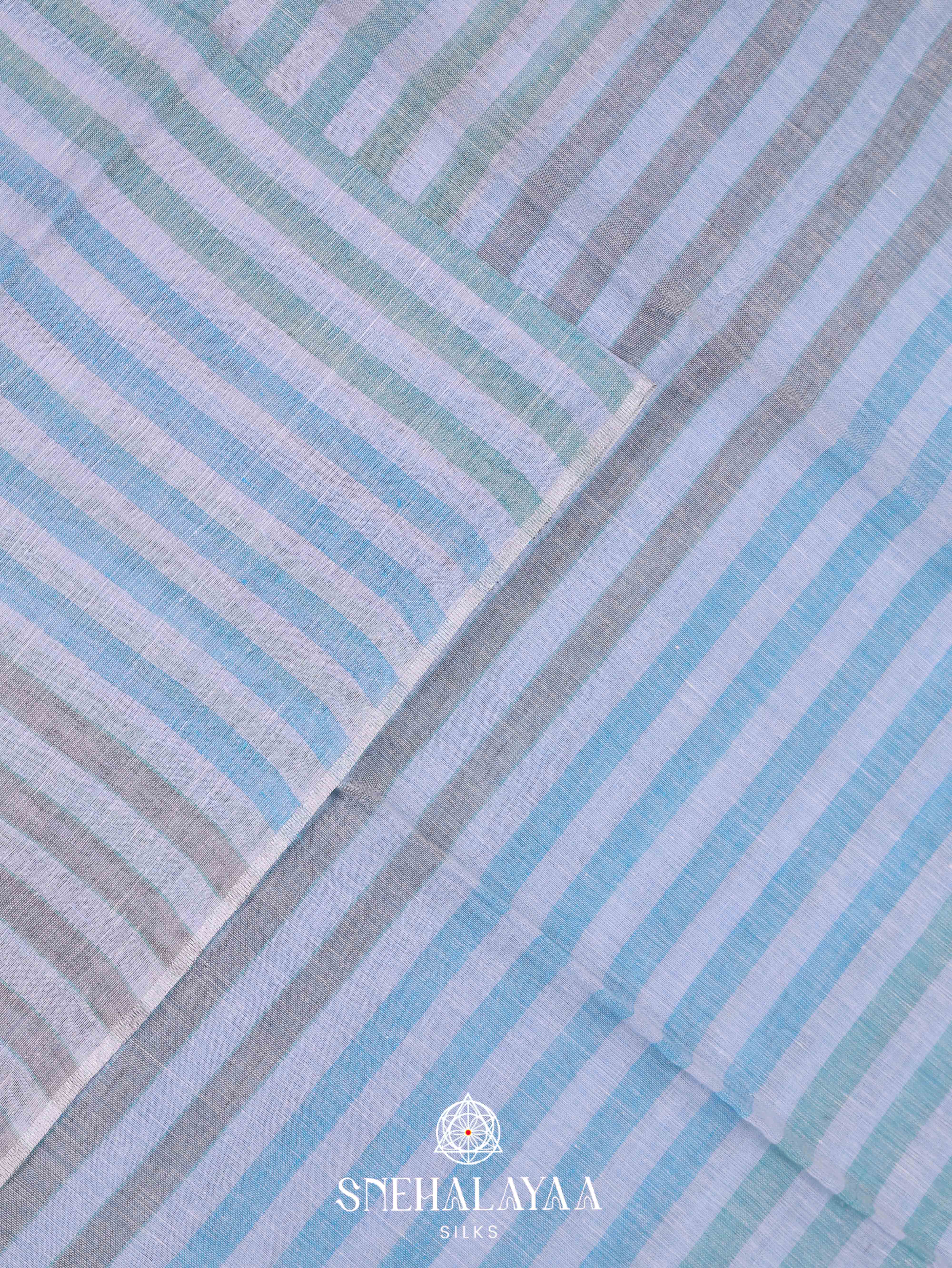 Blue Linen Cotton Saree