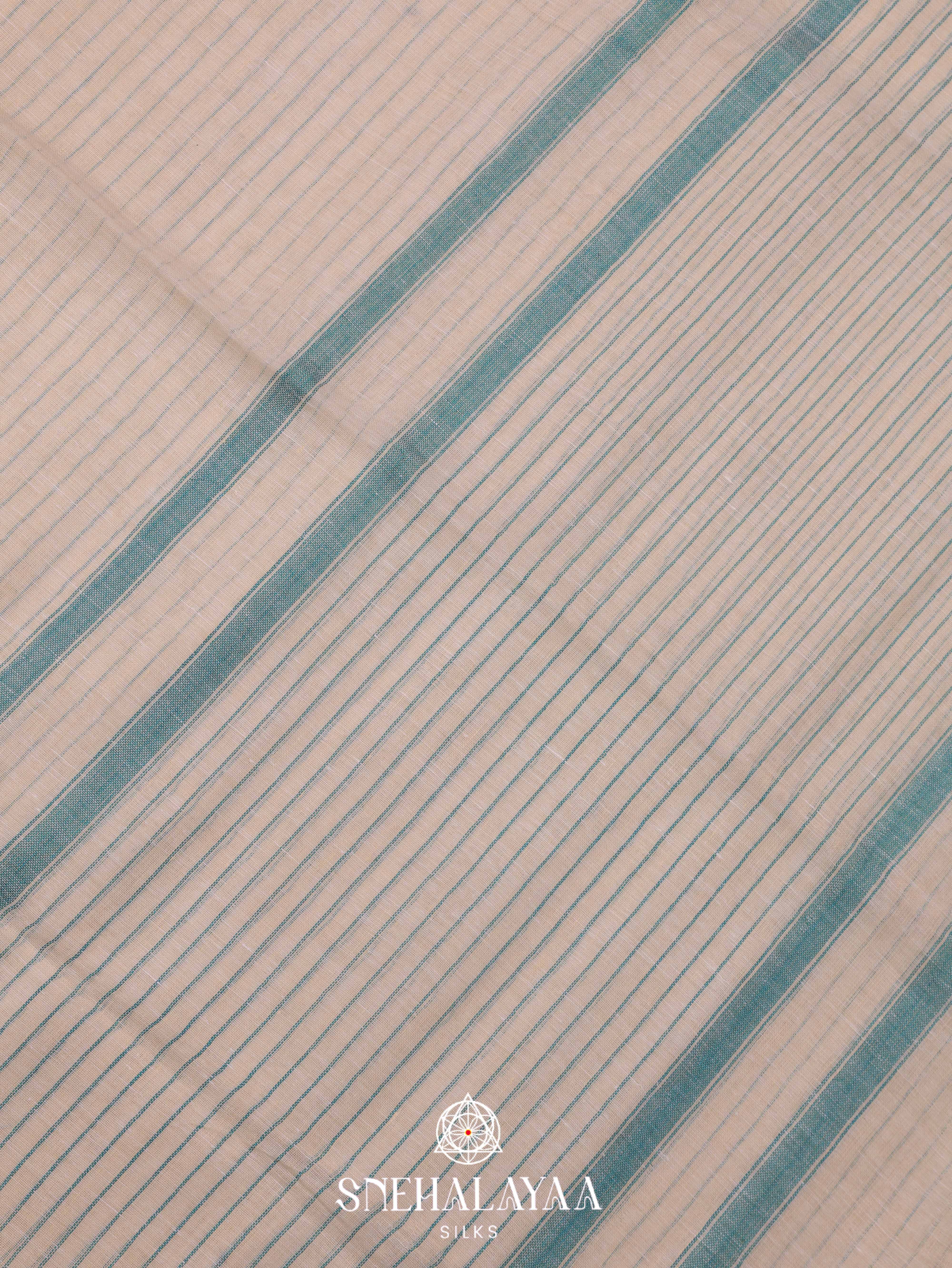 Beige  Linen Cotton Saree