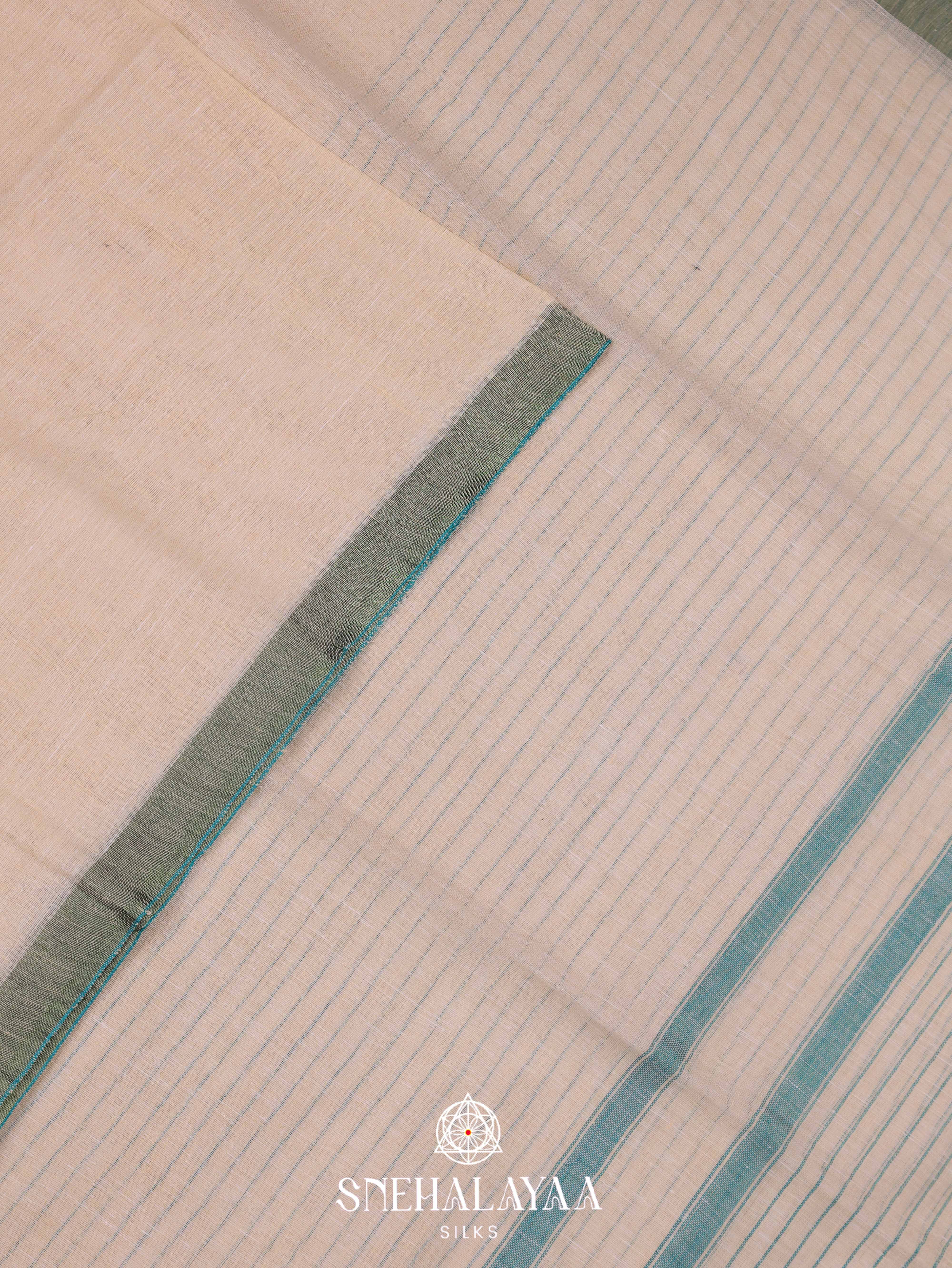 Beige  Linen Cotton Saree
