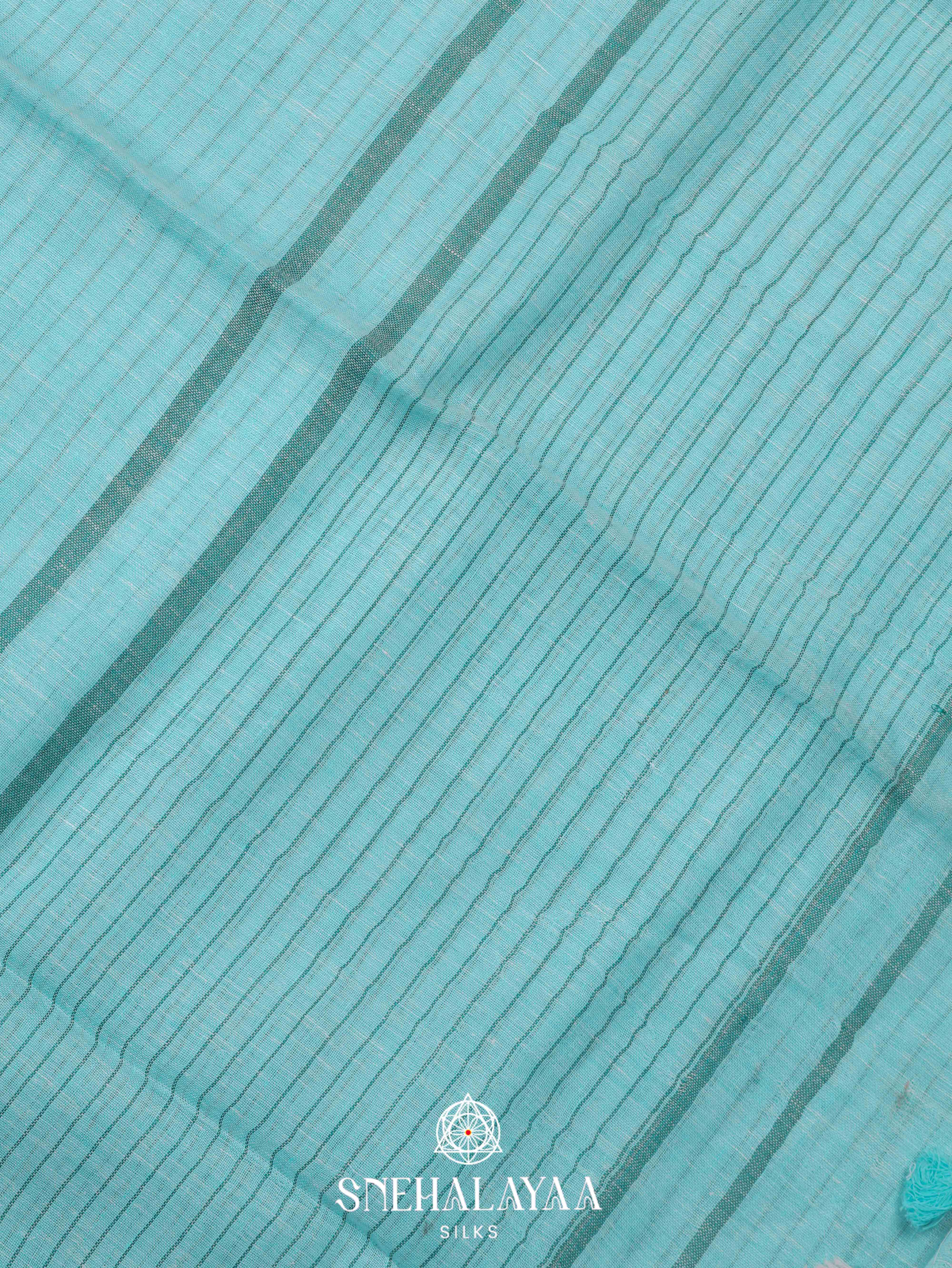 Sea Foam Green Linen Cotton Saree