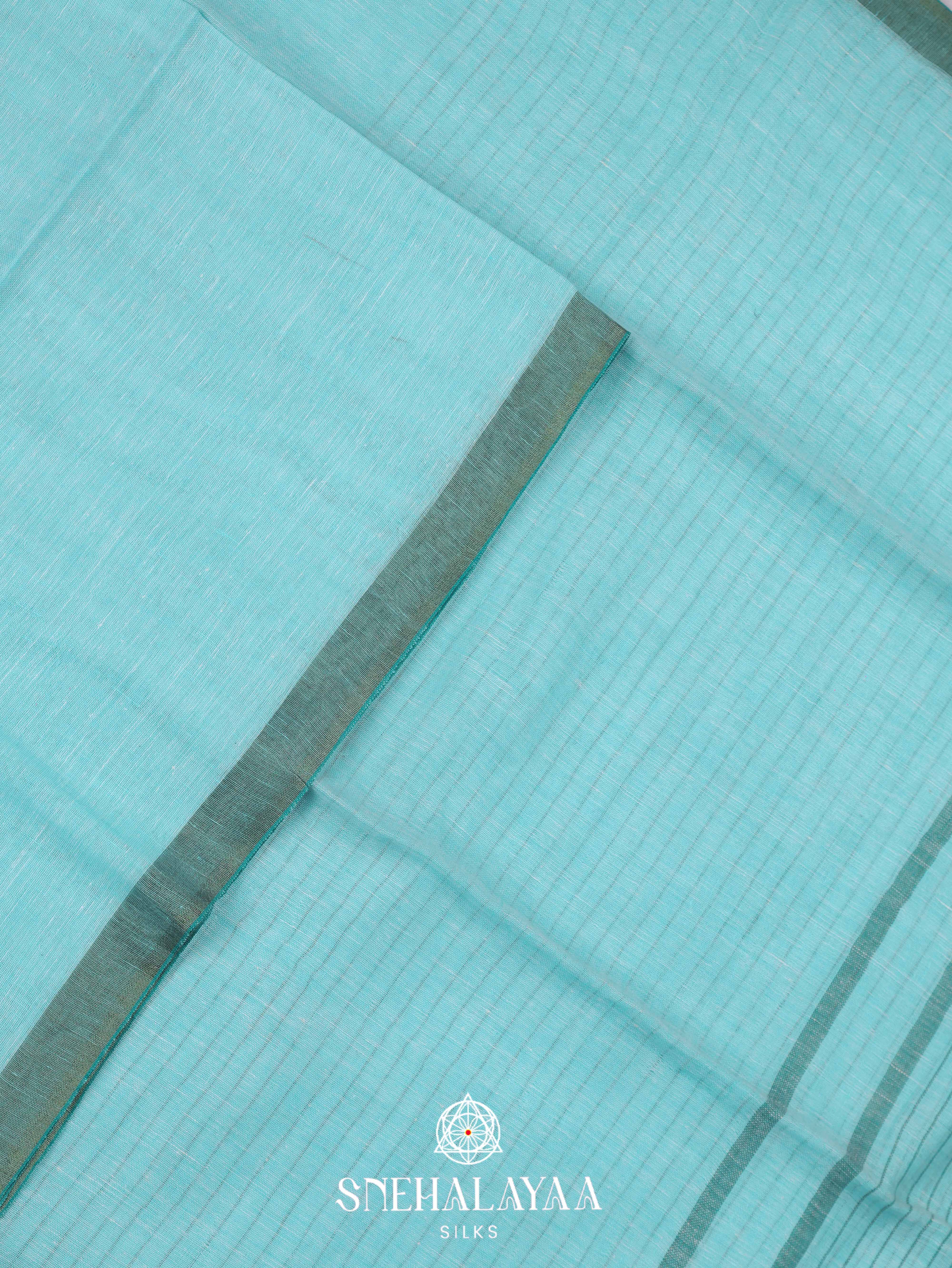 Sea Foam Green Linen Cotton Saree