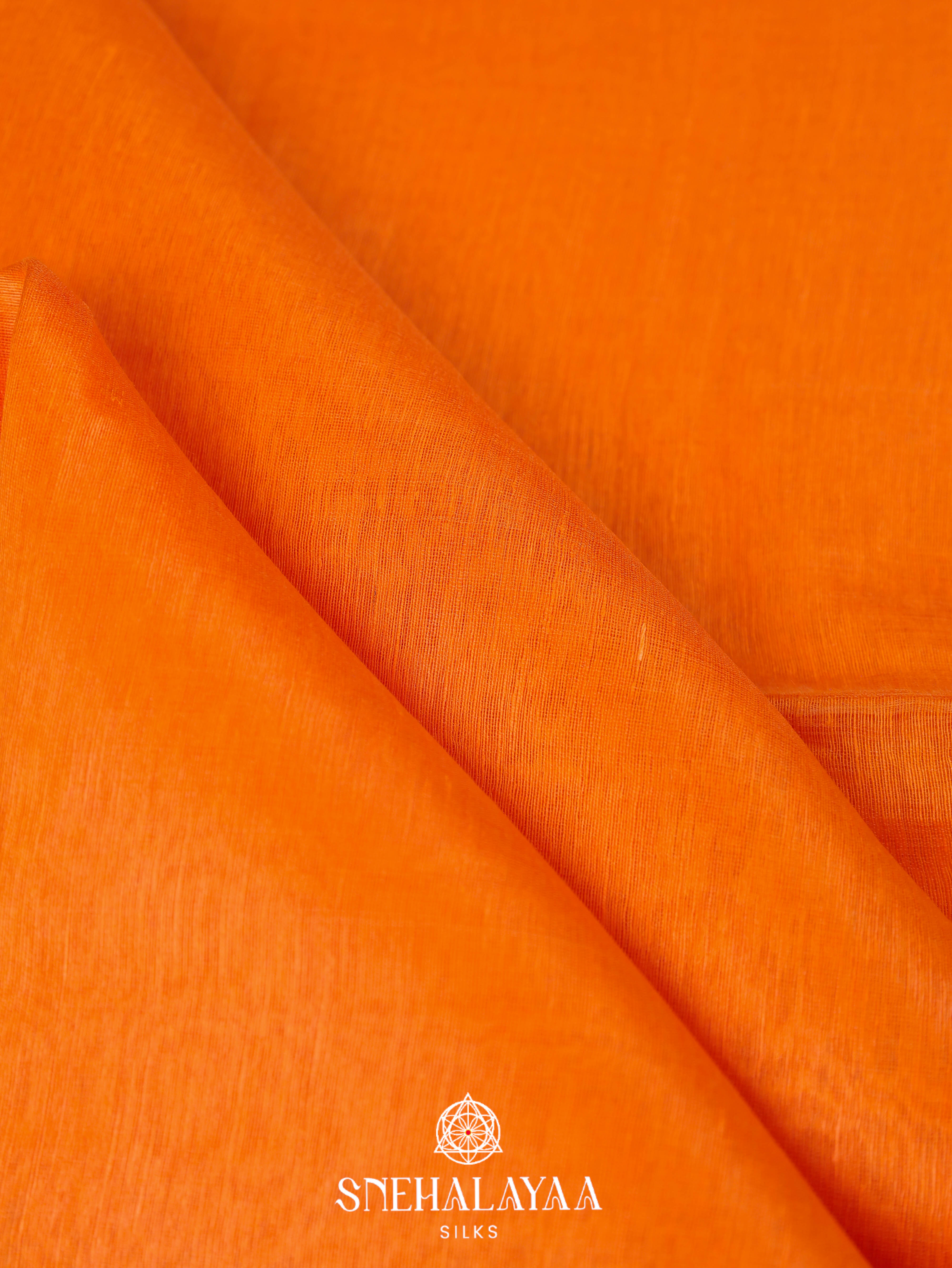 Orange Linen Cotton Saree