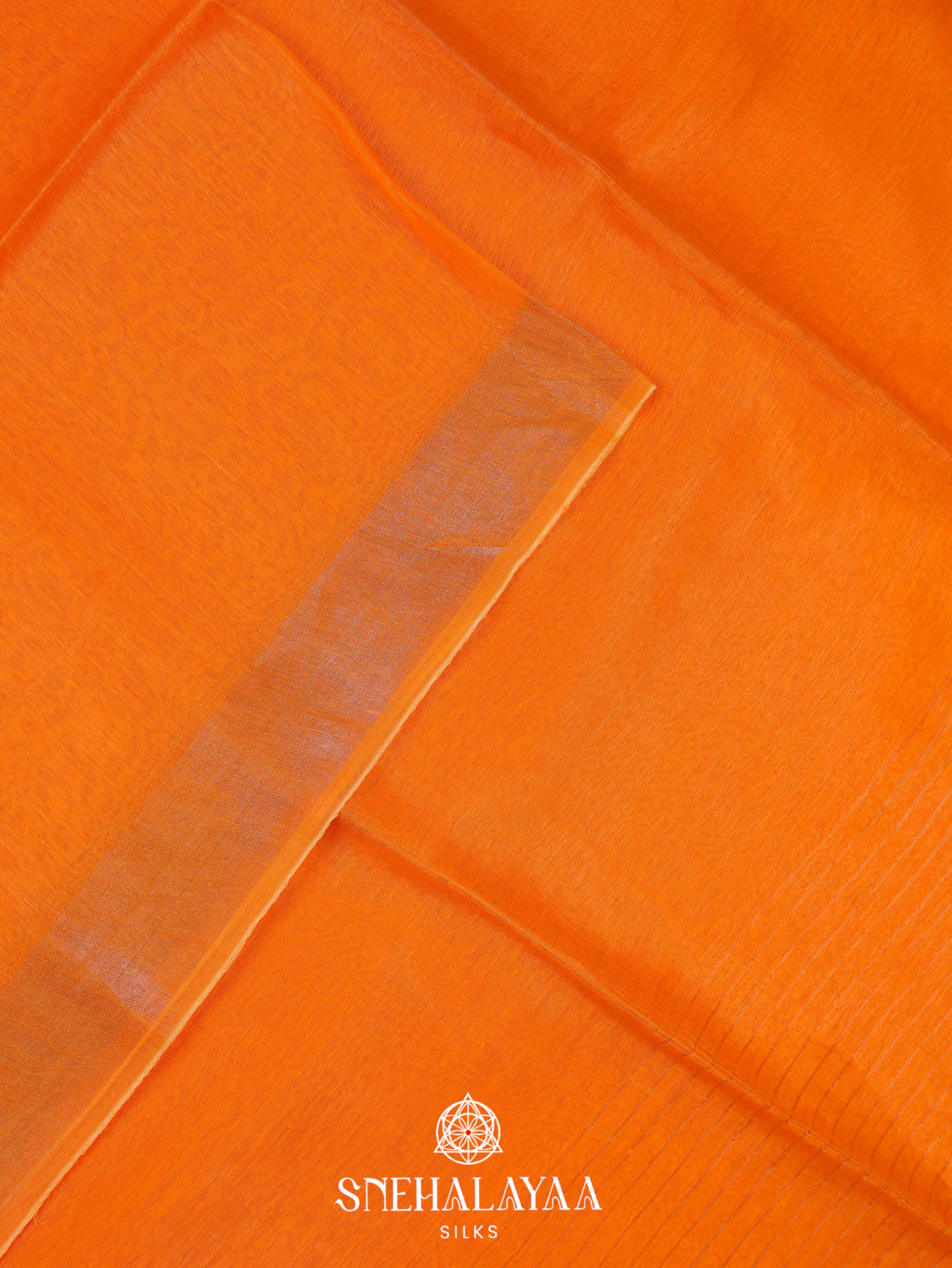 Orange Linen Cotton Saree