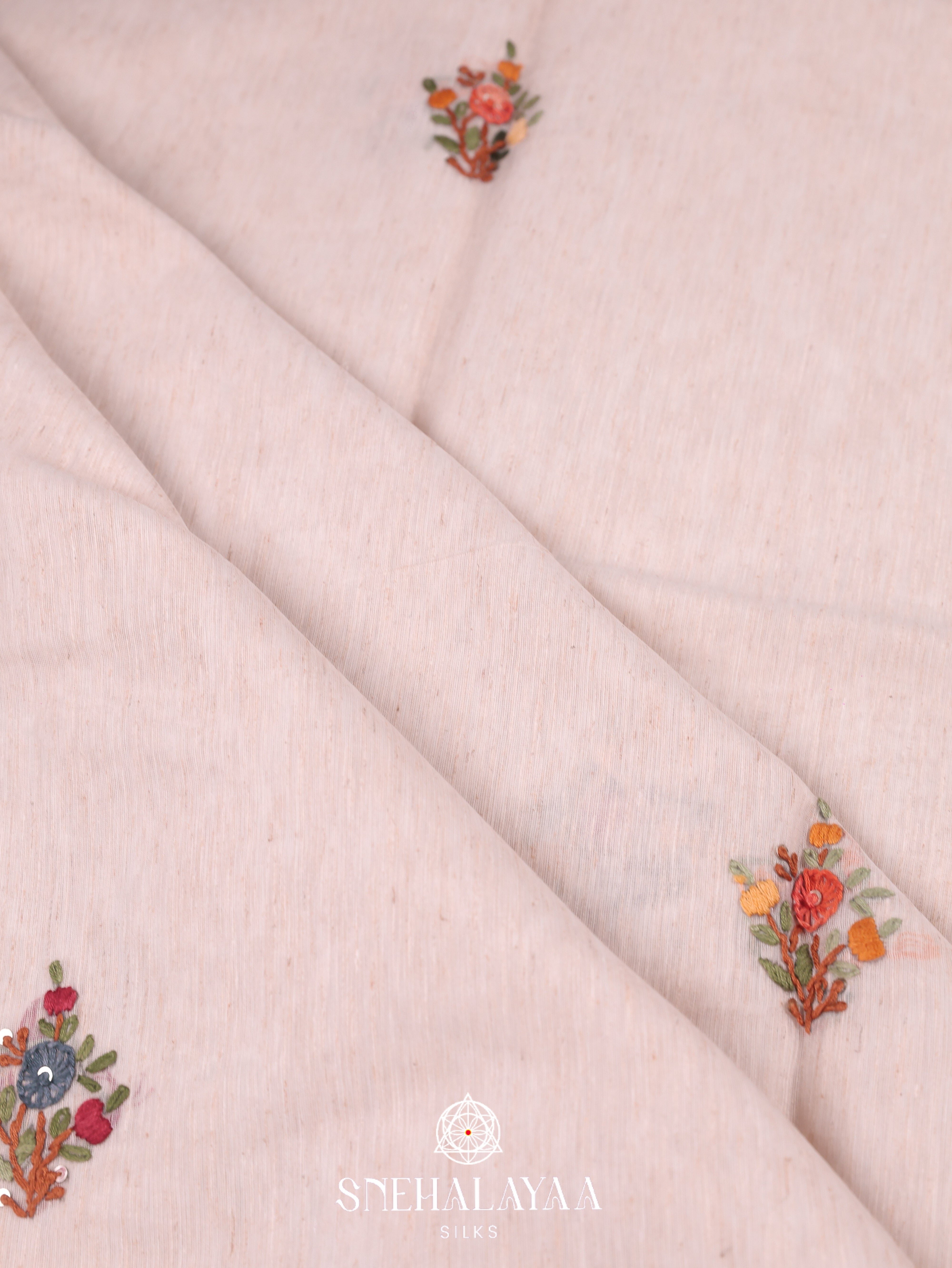 Beige  Linen Cotton Saree