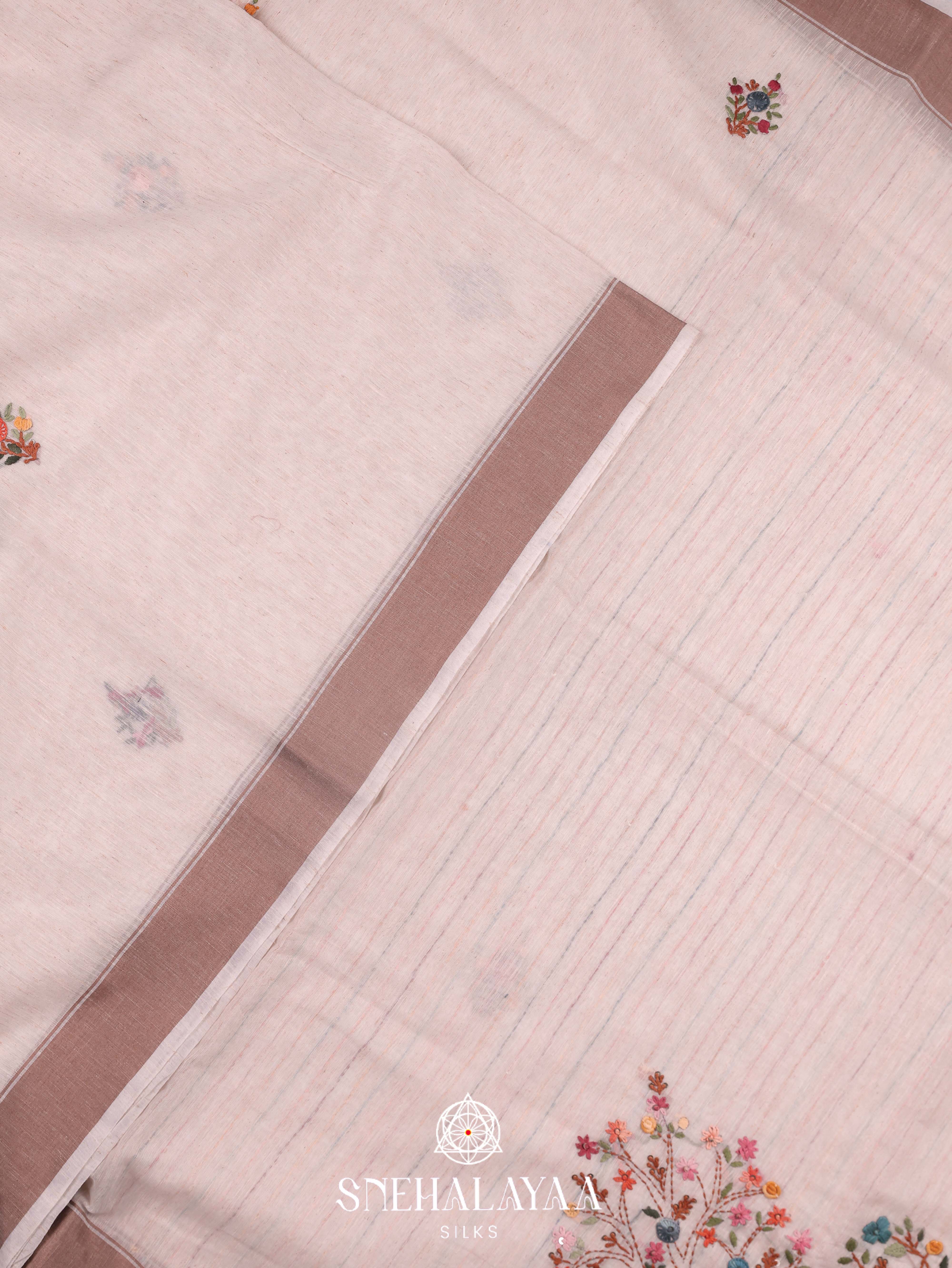 Beige  Linen Cotton Saree